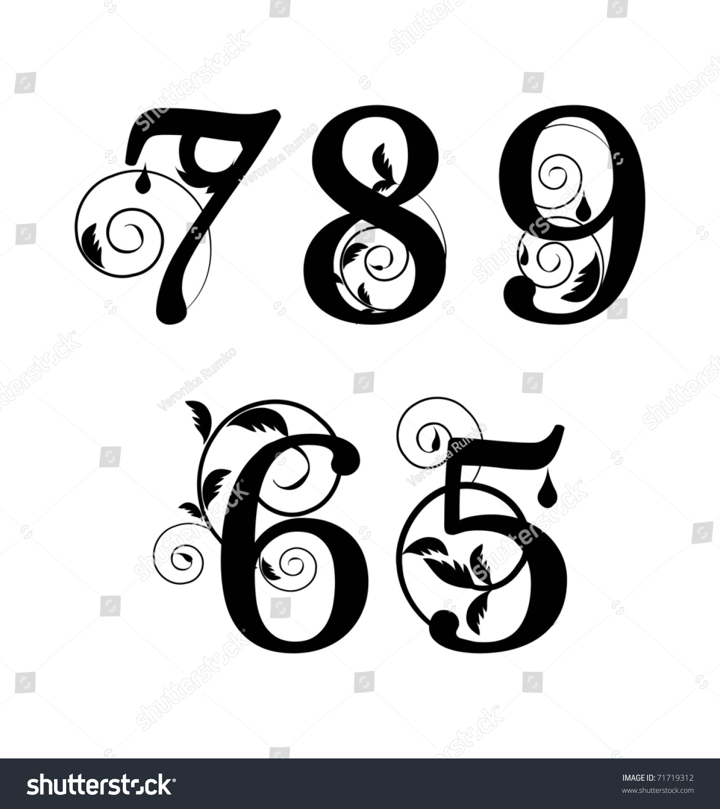 Floral Font Numbers 5till 9 Stock Vector 71719312 - Shutterstock