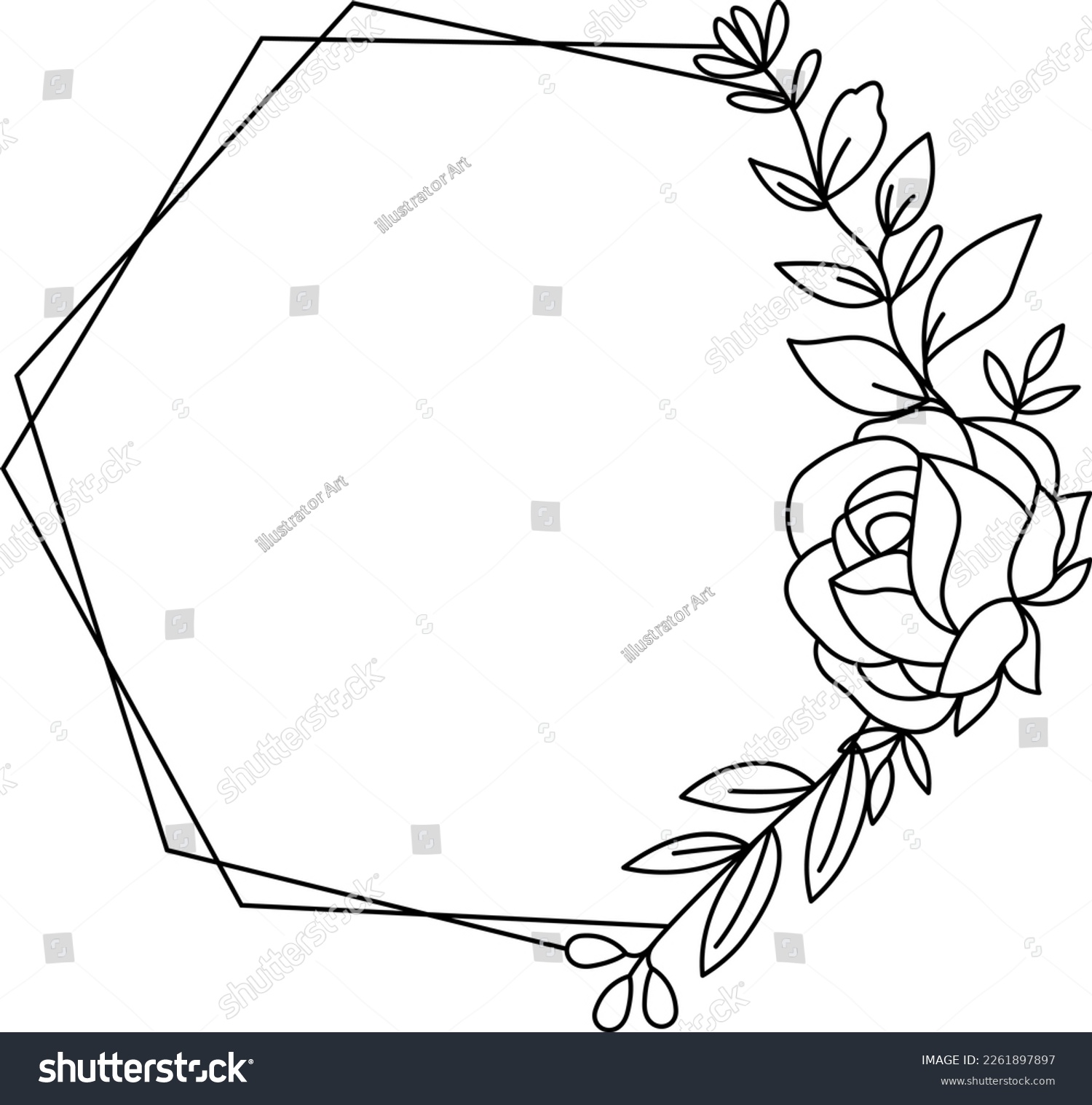 SVG of FLORAL FRAME SVG, Hexagon Frame SVG, floral hexagon Frame, Flower Monogram frame svg