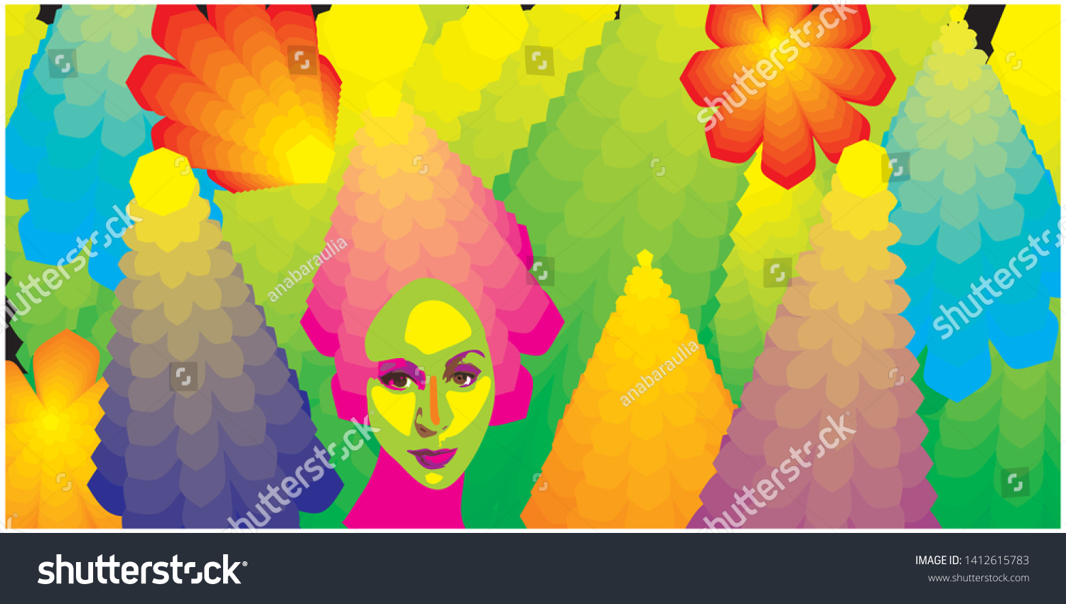 Floral Gradients Colorful Vector Background Girl Stock Vector (Royalty Free) 1412615783