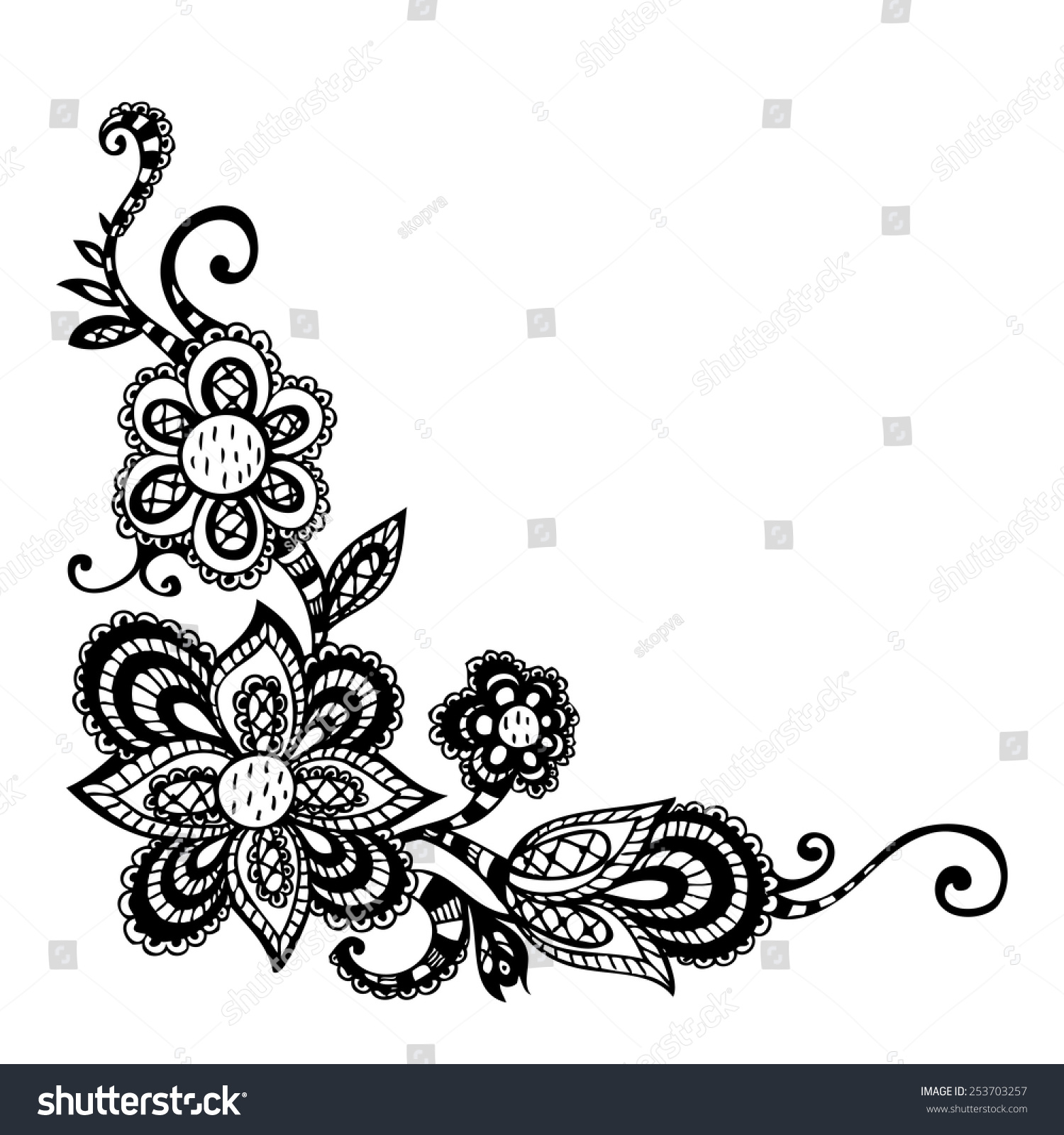 Floral Hand Drawn Flower Vignette. Vector Illustration. - 253703257 ...