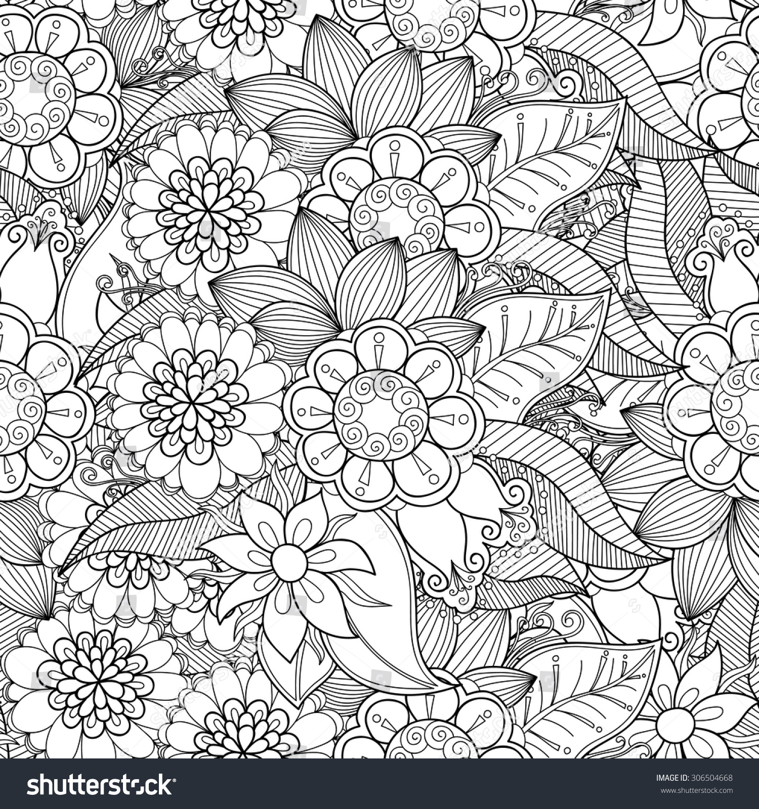 Floral Handdrawn Seamless Pattern Doodle Vector Stock Vector (Royalty ...