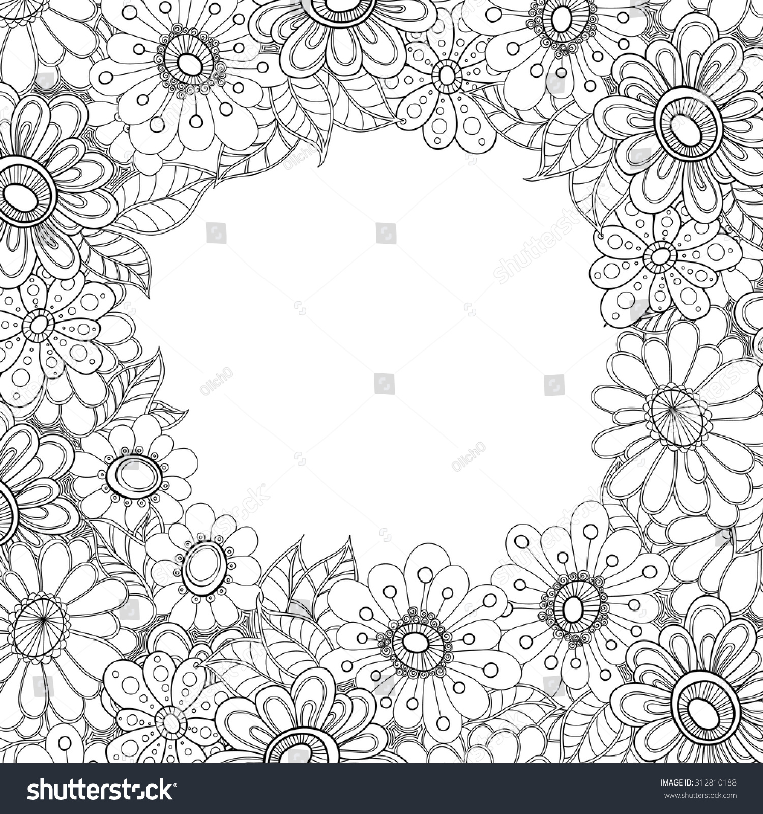 Floral Hand Drawn Zentangle Frame. Doodle Flowers Decorative Border ...