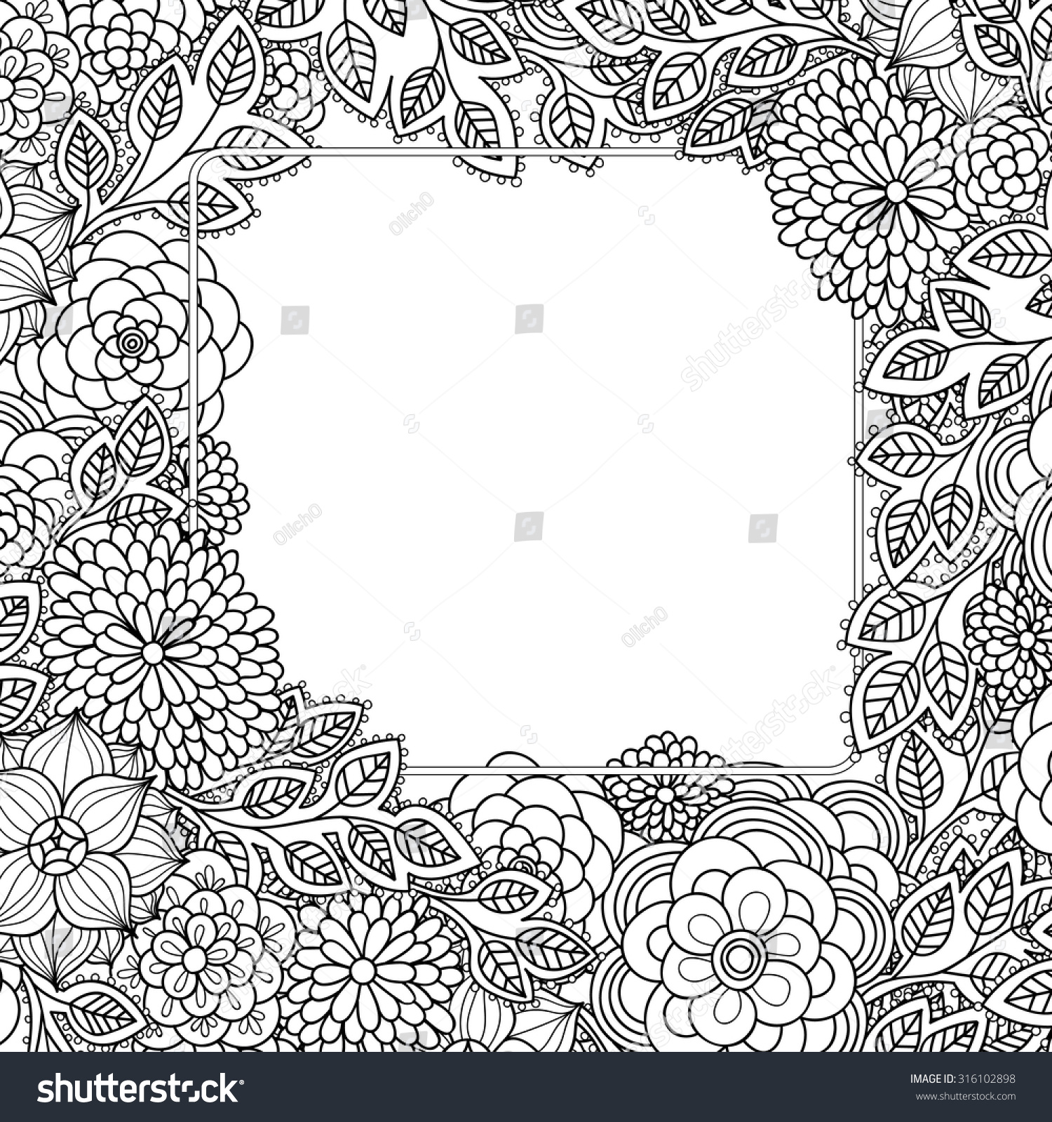 Floral Hand Drawn Zentangle Frame Doodle Stock Vector 316102898 ...