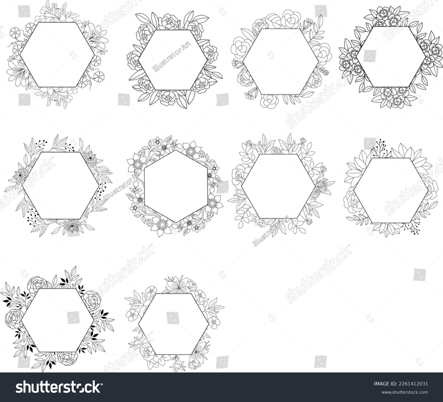 SVG of Floral Hexagon Frame SVG, Floral Hexagon SVG Bundle, Floral Frame Circle SVG svg
