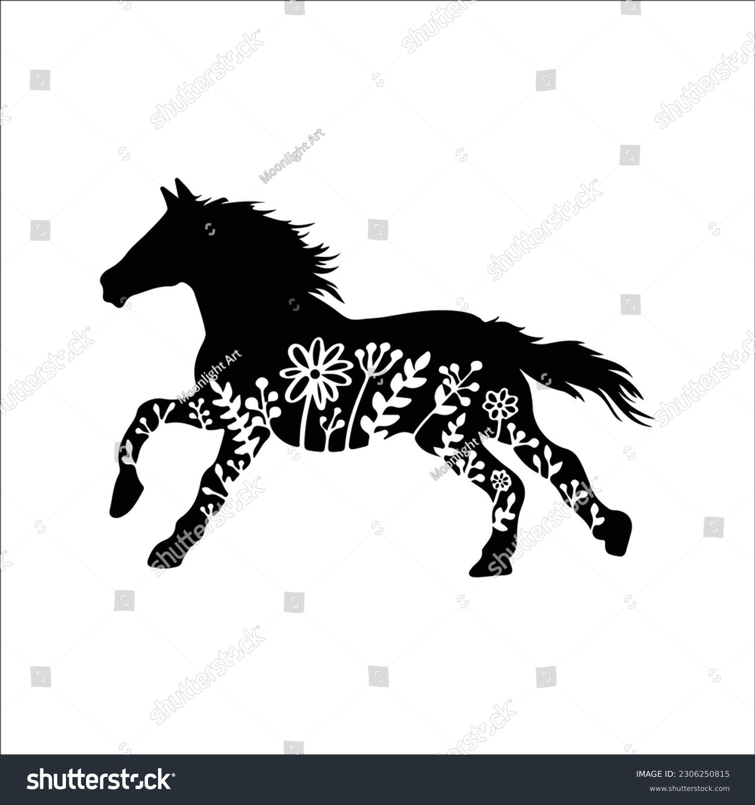 SVG of Floral Horse svg, Horse, Rustic svg, Farmhouse svg, summer, Animal Silhouette, flower, shirt svg, Cut File Cricut, Silhouette svg