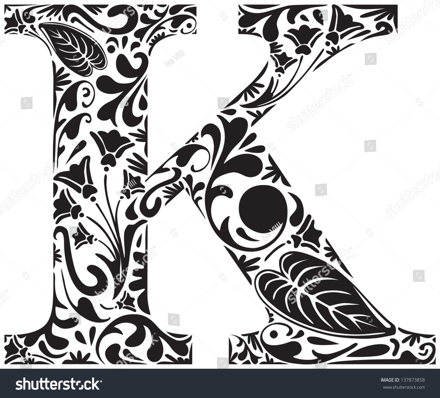 Download Floral Initial Capital Letter K Stock Vector 137873858 - Shutterstock