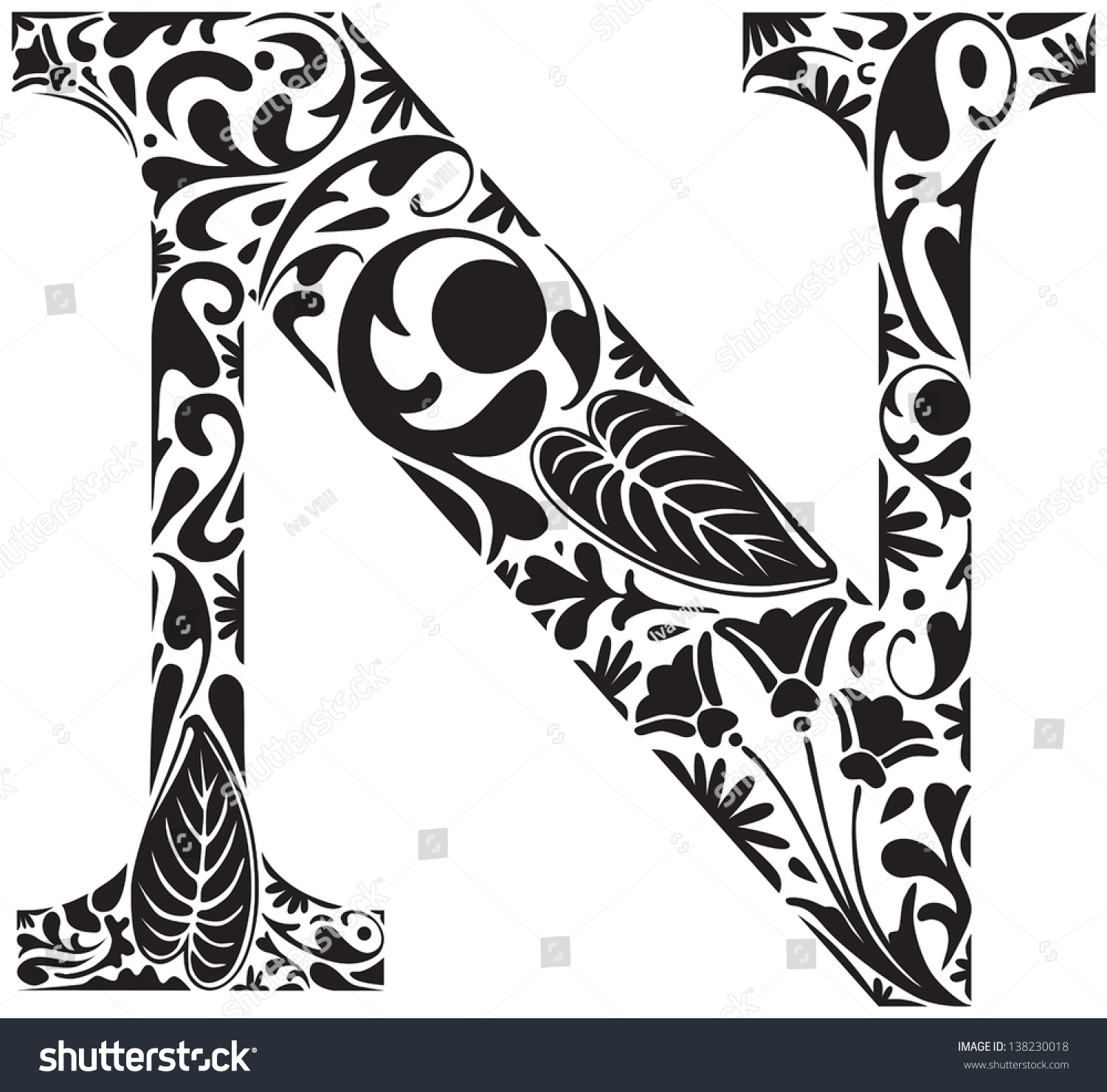 print francais en offset Letter Floral Vector N Capital Stock Initial 138230018