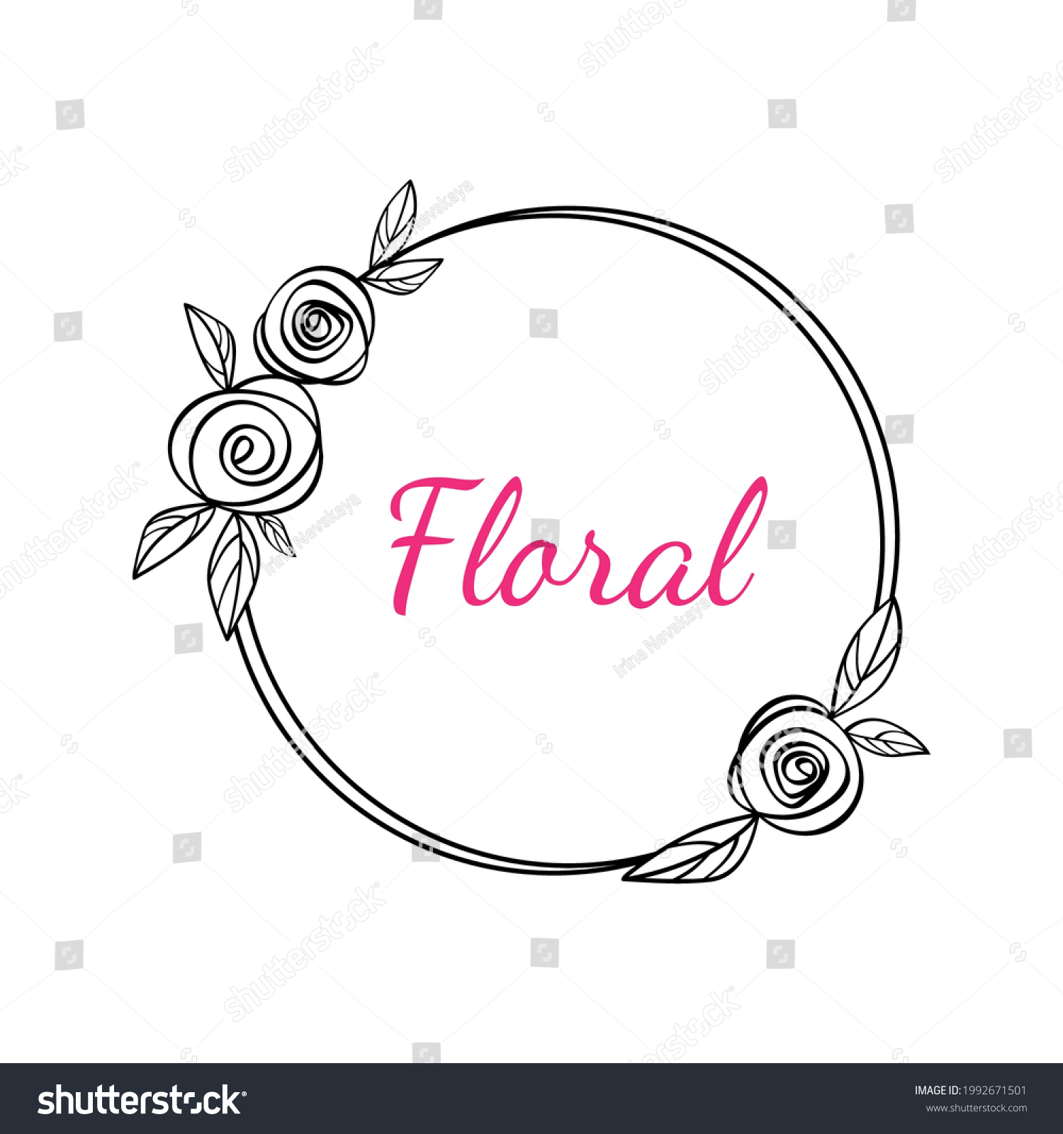 SVG of Floral monogram in the form of a round frame on an isolated white background. Rose flower wreath. Silhouette for plotter cutting SVG format. Frame for decorating names at a wedding or celebration. svg