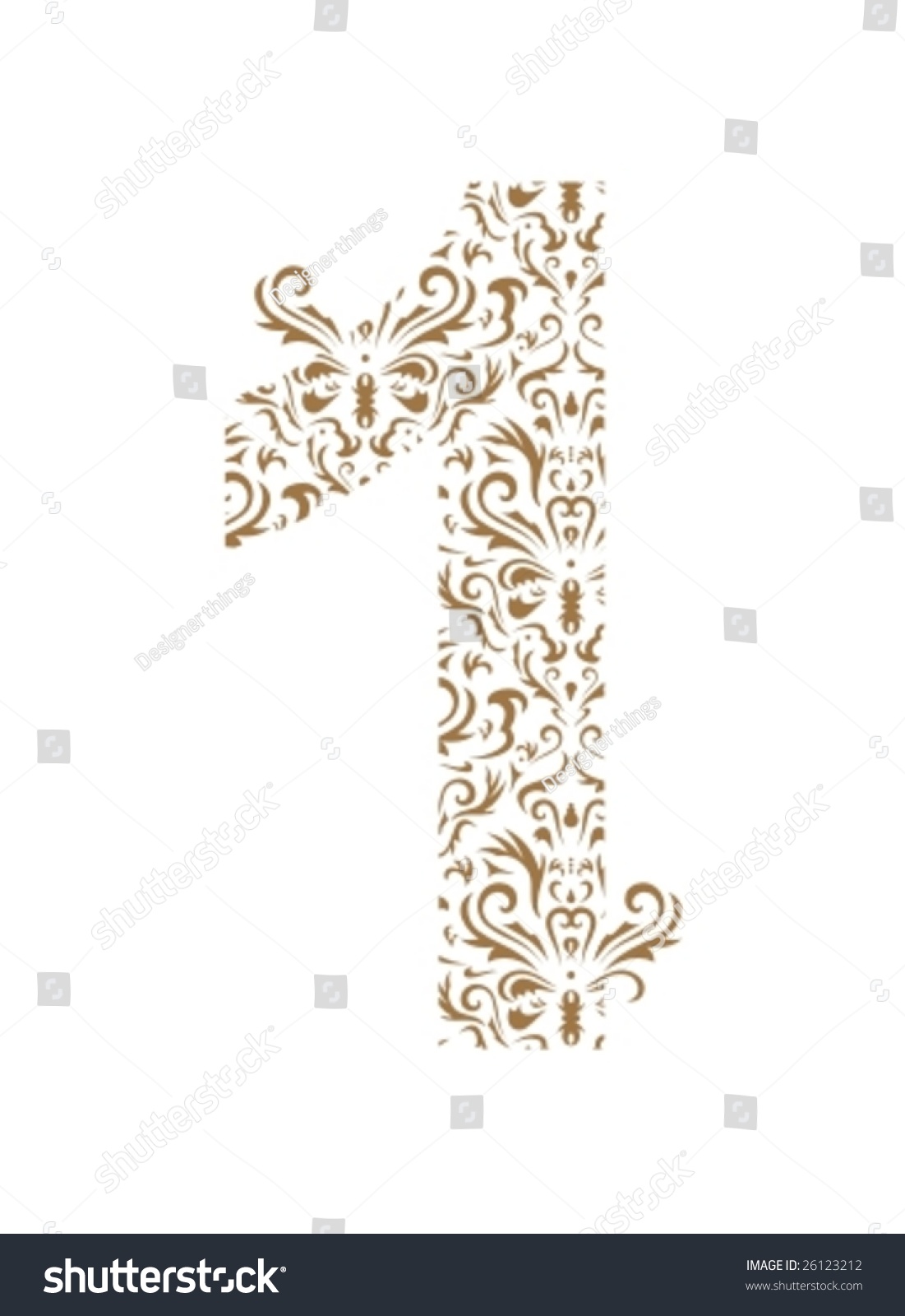 Floral Number 1. Ornament Font Stock Vector Illustration 26123212 ...