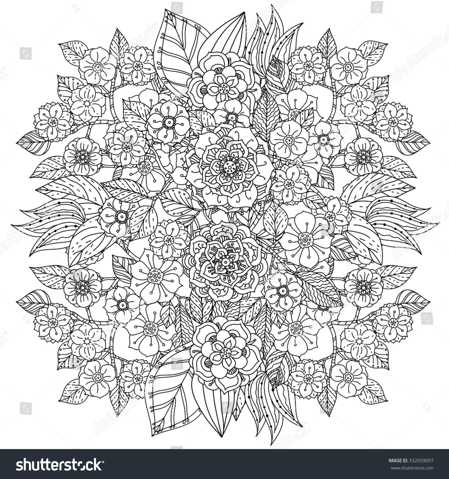 Floral Ornament. Art Mandala Style. Black And White Background. Could ...