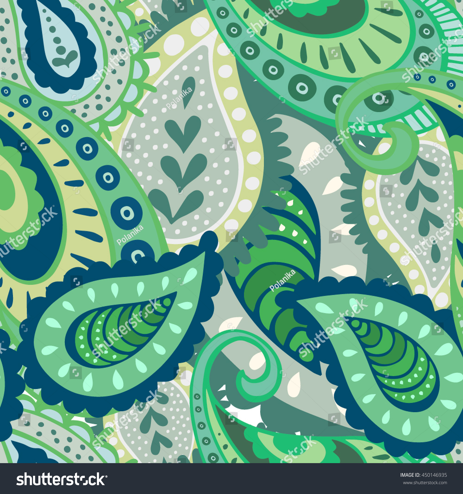 Floral Paisley Seamless Pattern Blue Green Stock Vector ...