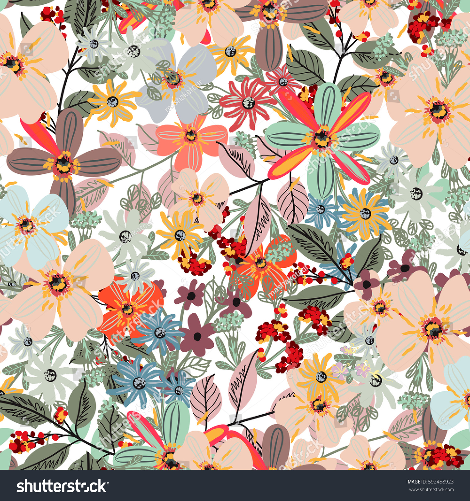 Floral Pastel Color Pattern Spring Flowers Stock Vector (Royalty Free ...