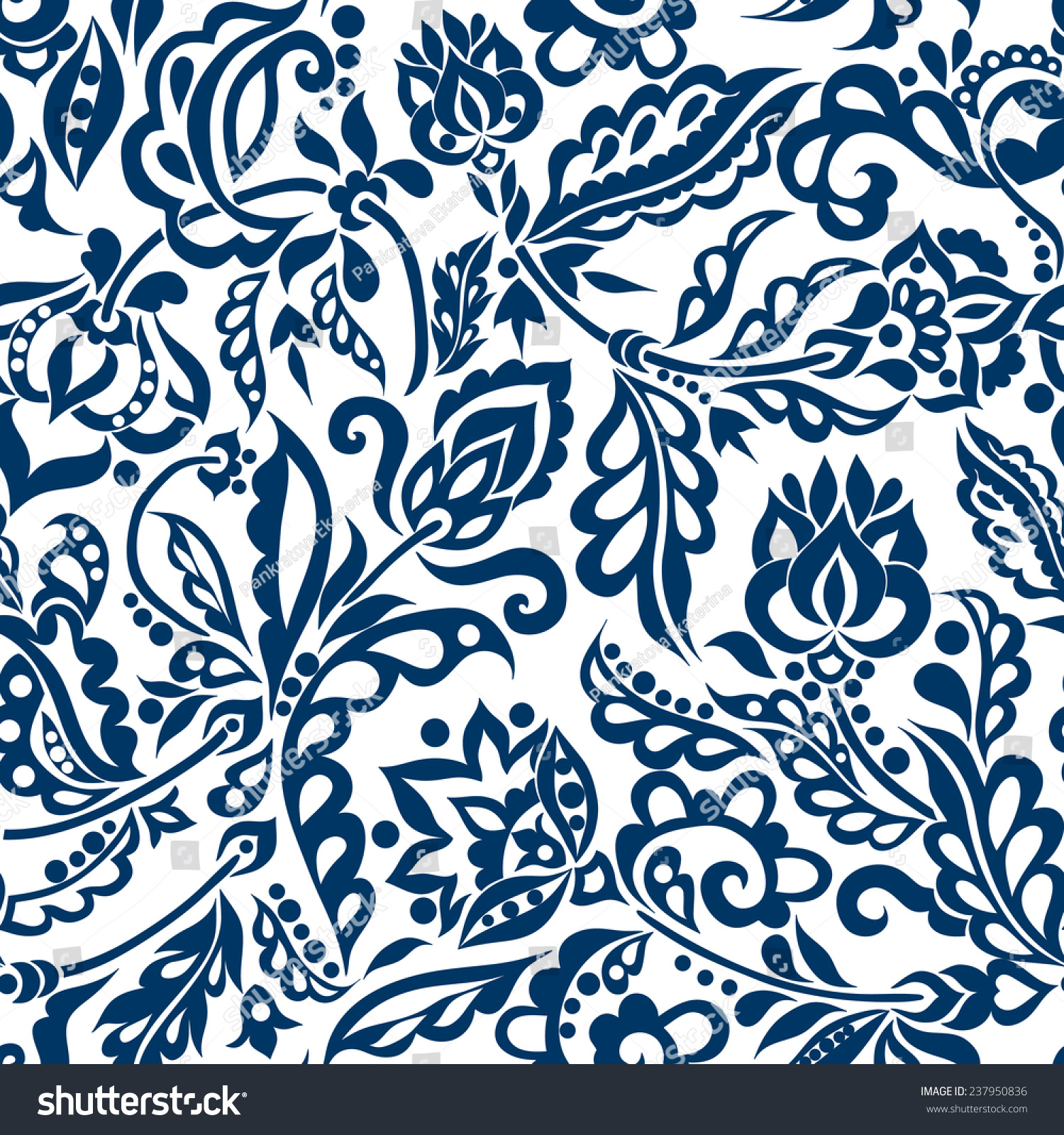 Floral Pattern With Leaves And Flowers, Decorative Motive. Vector ...