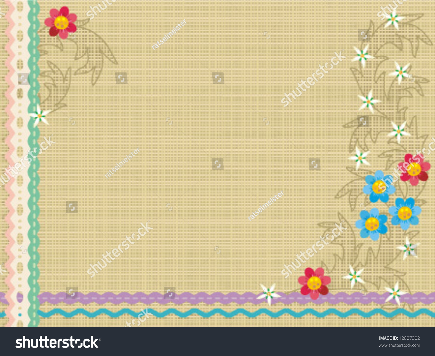 Floral Print Canvas Background Ribbons Lace Stock Vector Royalty Free 12827302