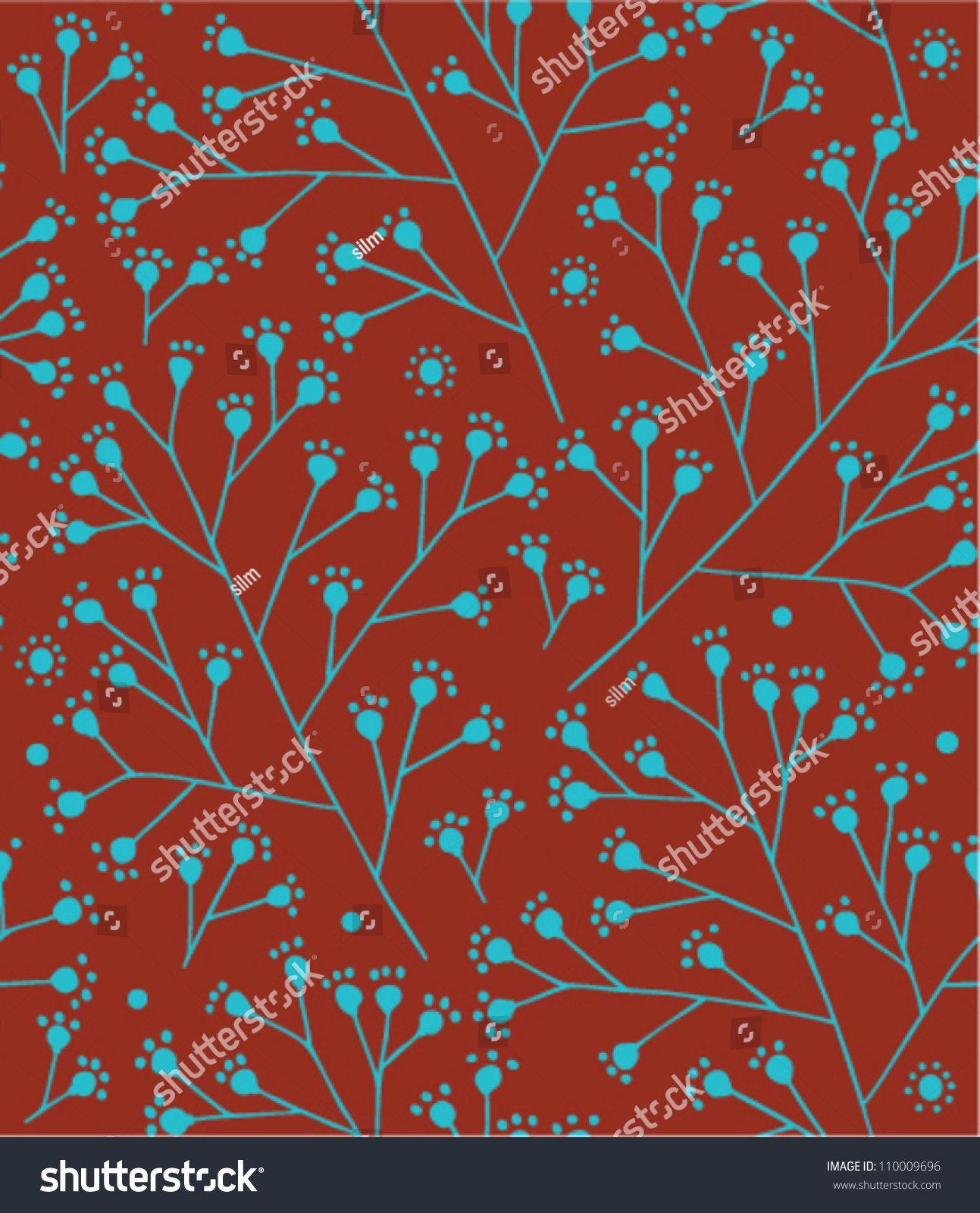 Floral Red Turquoise Pattern Dots Berry Stock Vector 110009696 ...