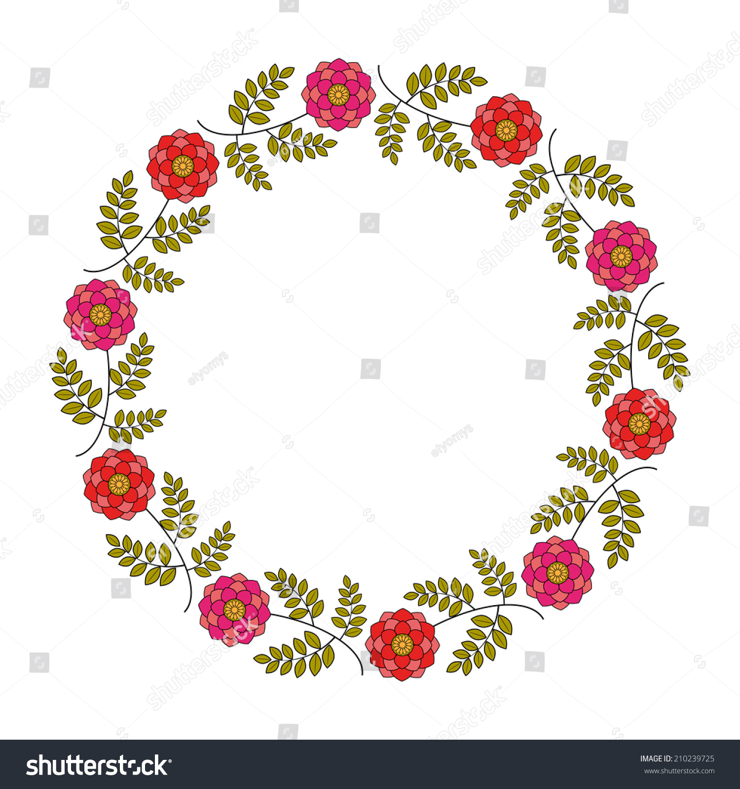 Floral Round Decorative Vector Wreath Stock Vector 210239725 - Shutterstock