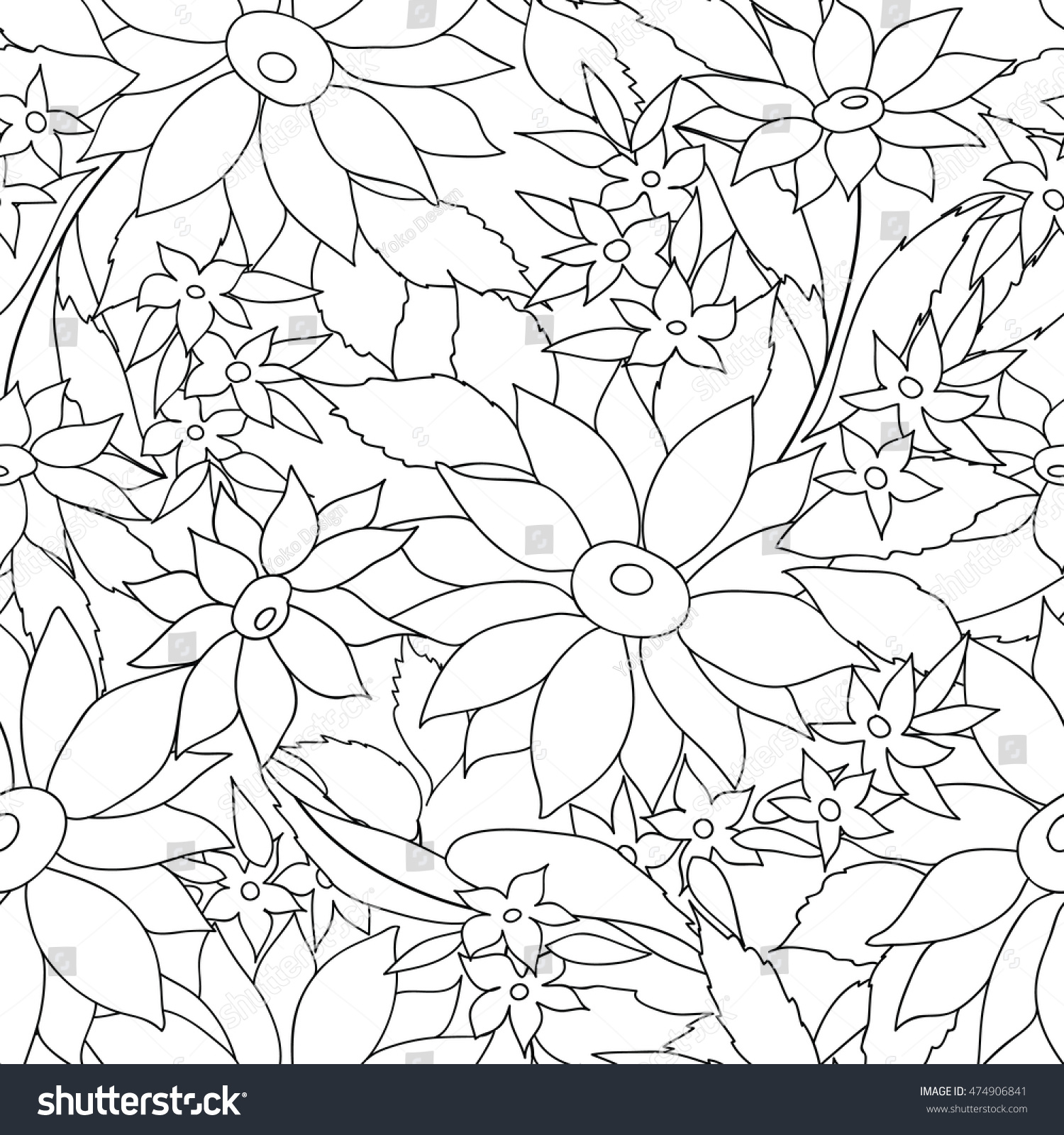 Floral Seamless Outline Pattern Flower Engraving Background Ornamental Monochrome Texture With Flowers
