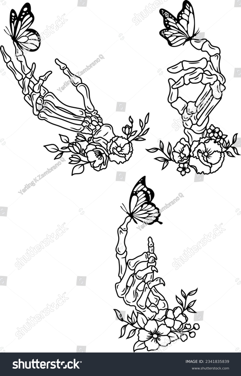 SVG of Floral skeleton hand Svg, Hand with butterfly, Bones finger Svg, Halloween cut file, File for cricut, comercial use svg