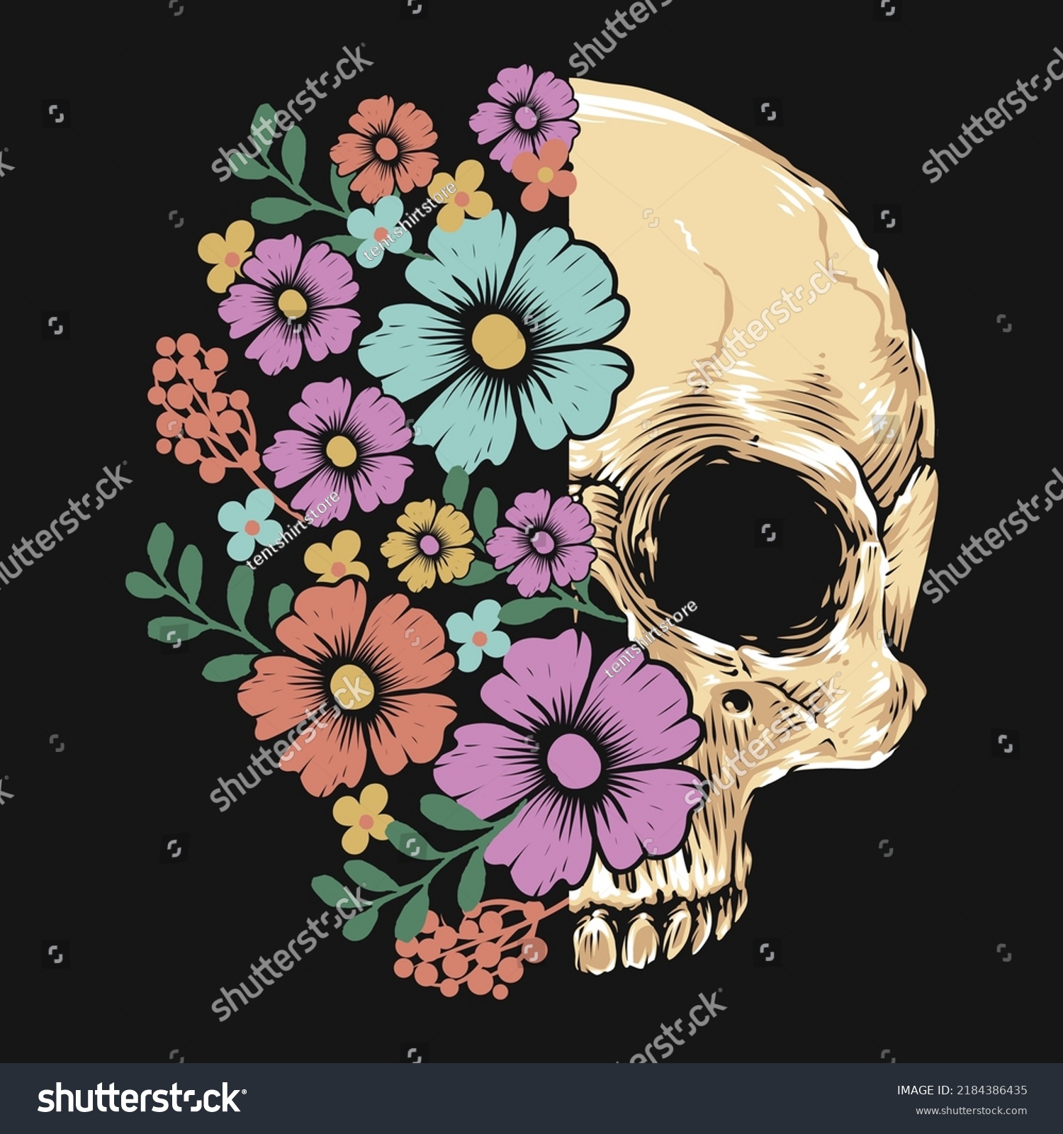 SVG of Floral Skull Skeleton Vector T-shirt svg