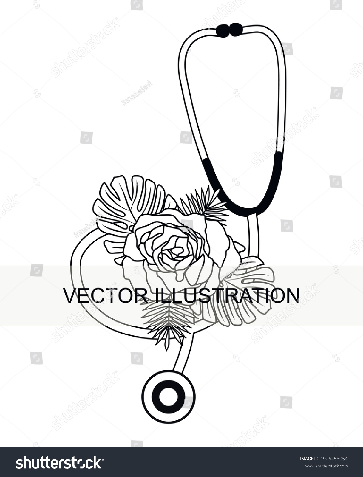 SVG of Floral Stethoscope. Nurse file. Nurse cut file. Stethoscope cut file. Flower Stethoscope. Vector Illustration. svg