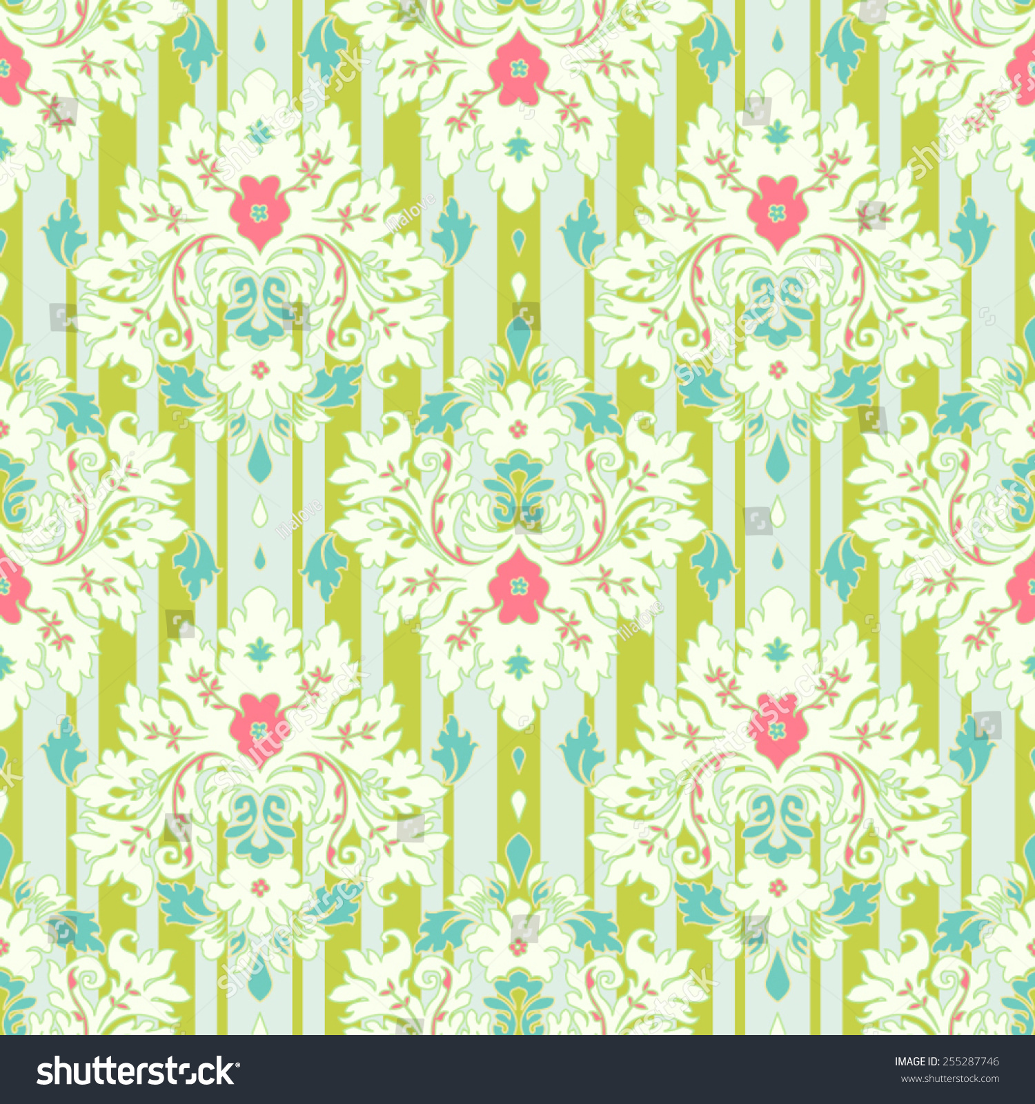 Floral Wallpaper Damask Pattern Striped Background Stock Vector