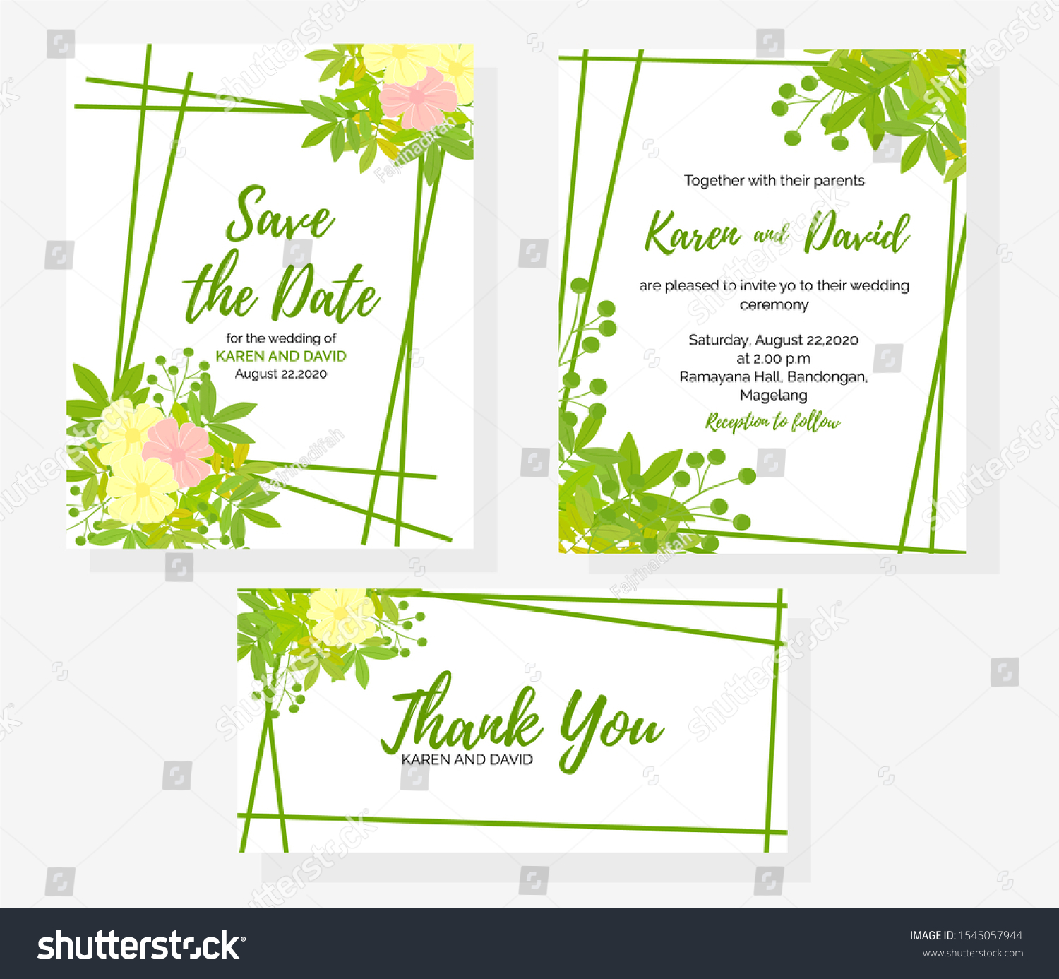 Floral Wedding Invitation Vector Set Stock Vector (Royalty Free