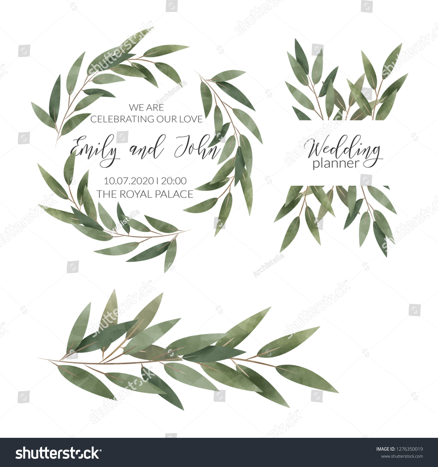 Floral Wreath Wedding Invitation Watercolor Illustration Stock Vector Royalty Free 1276350019 9529