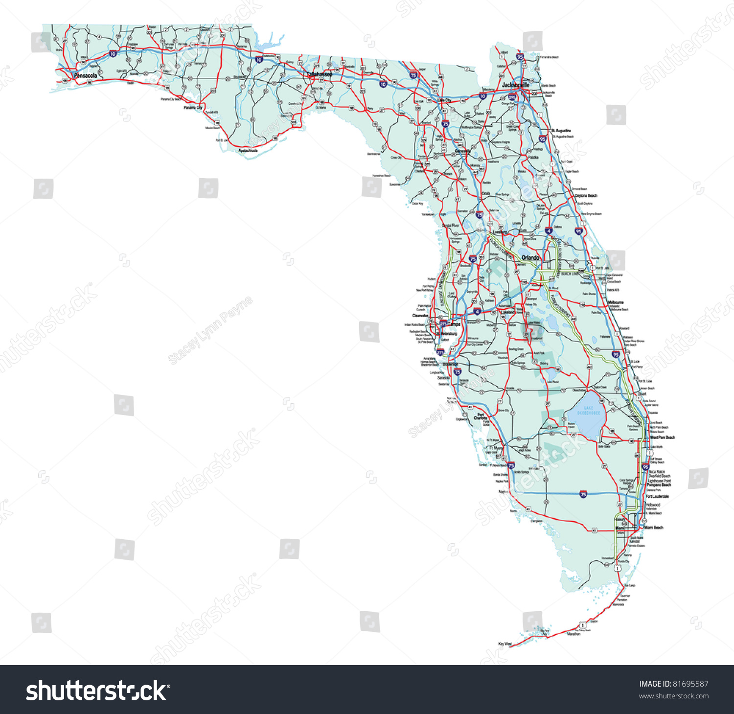 Florida State Road Map Interstates Us Stock Vector Royalty Free