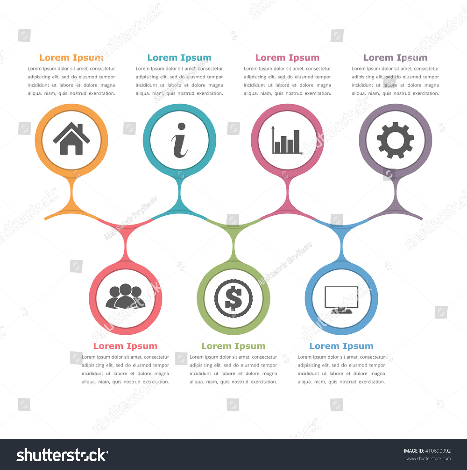 Flow chart template with icons and text, process diagram infographics, business infographics, vector