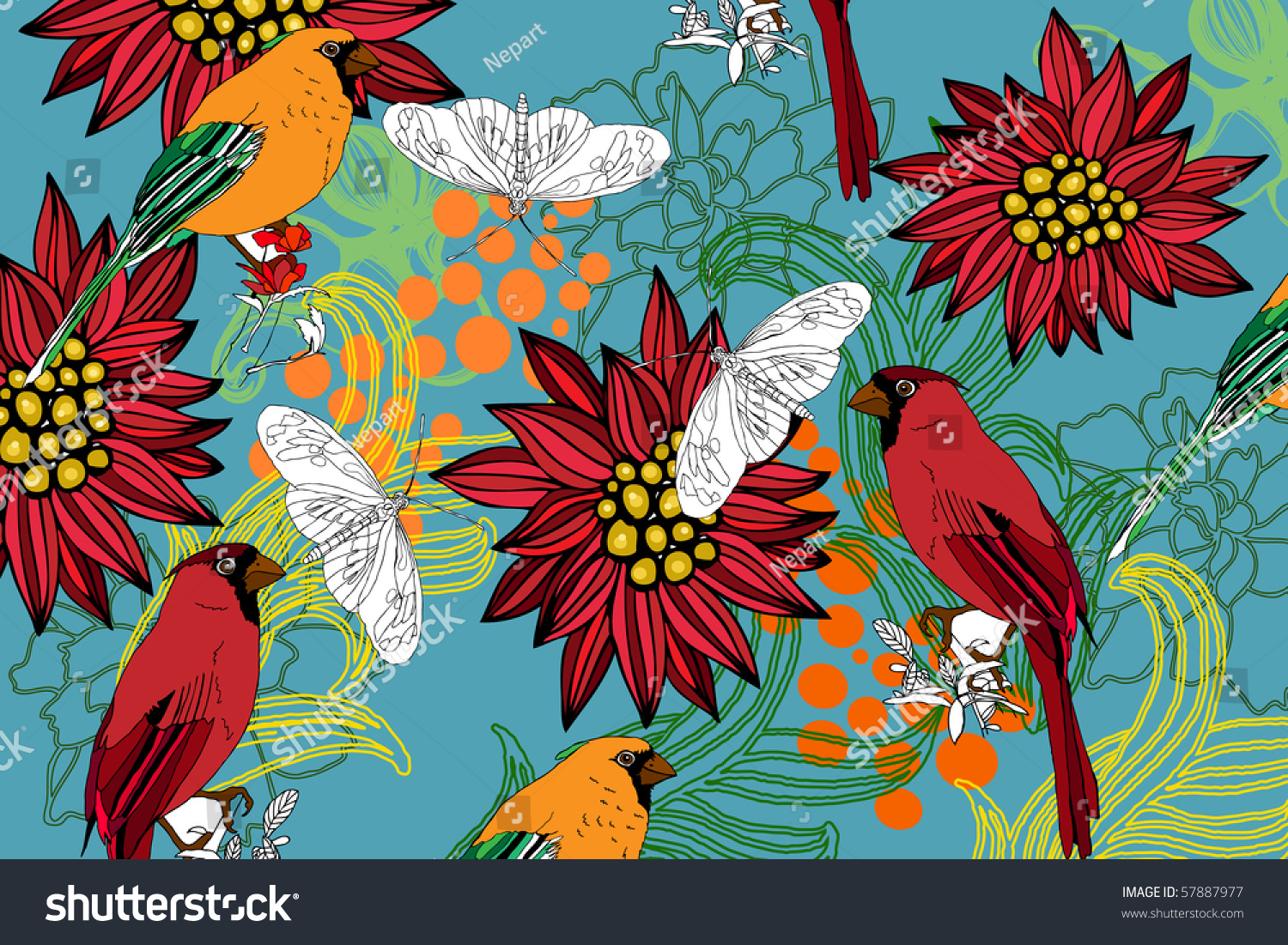 Flower And Bird Stock Vector 57887977 : Shutterstock