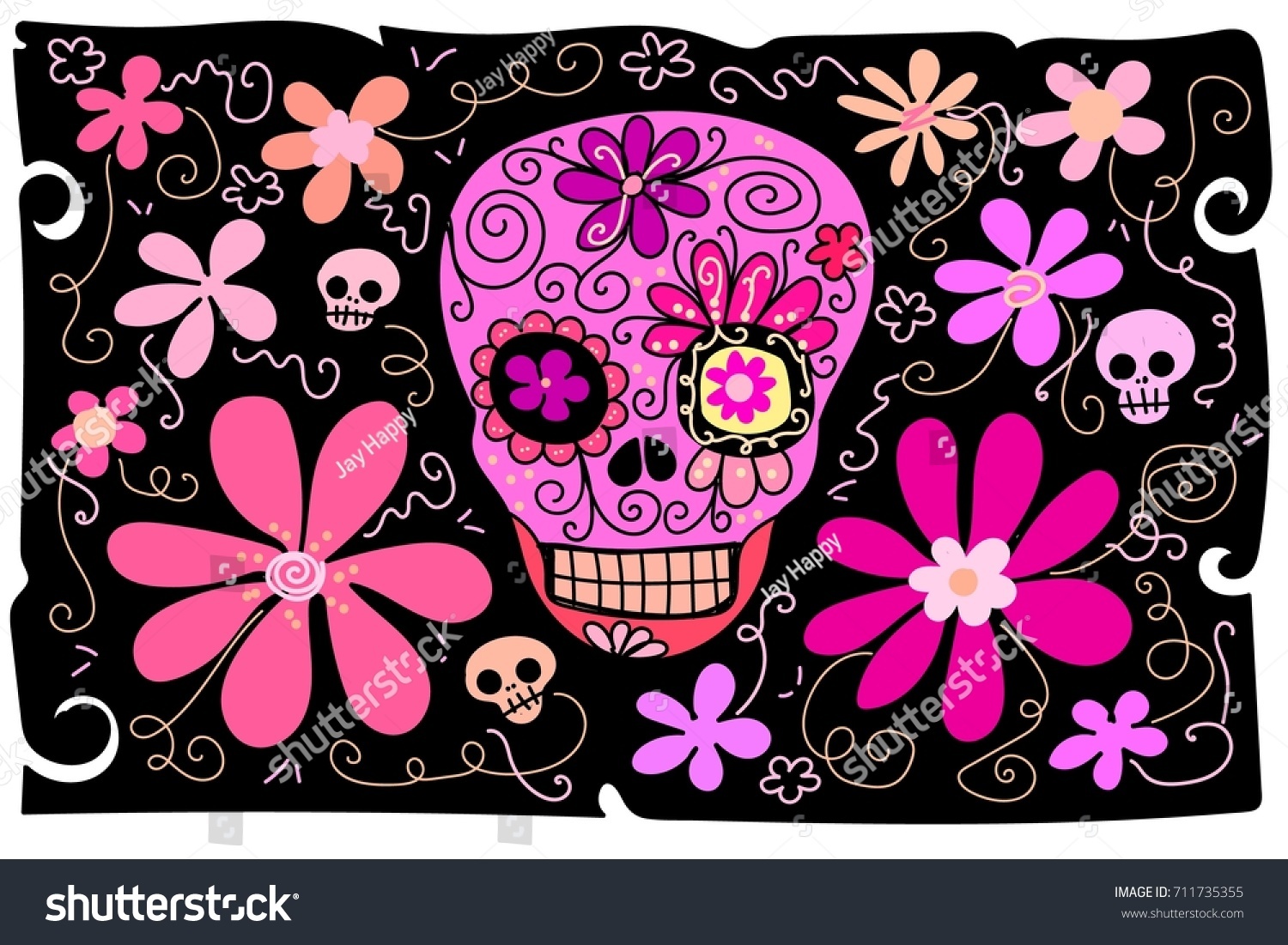 Flower Background Cartoon Skeleton Sugar Skull Stock Vector Royalty