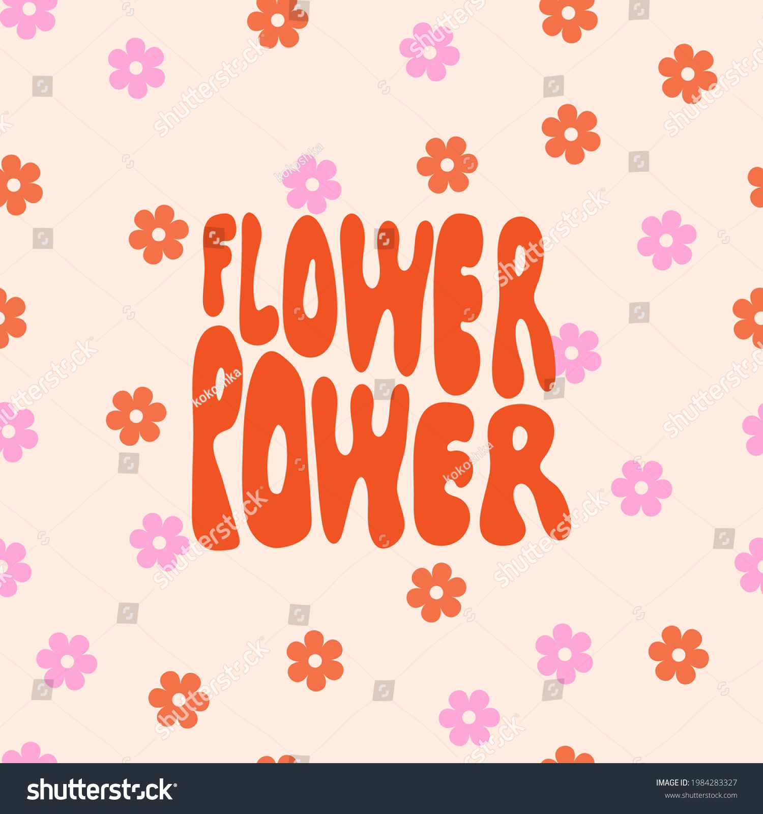 Flower Background Phrase Flower Power Hand Vector có sẵn (miễn phí bản