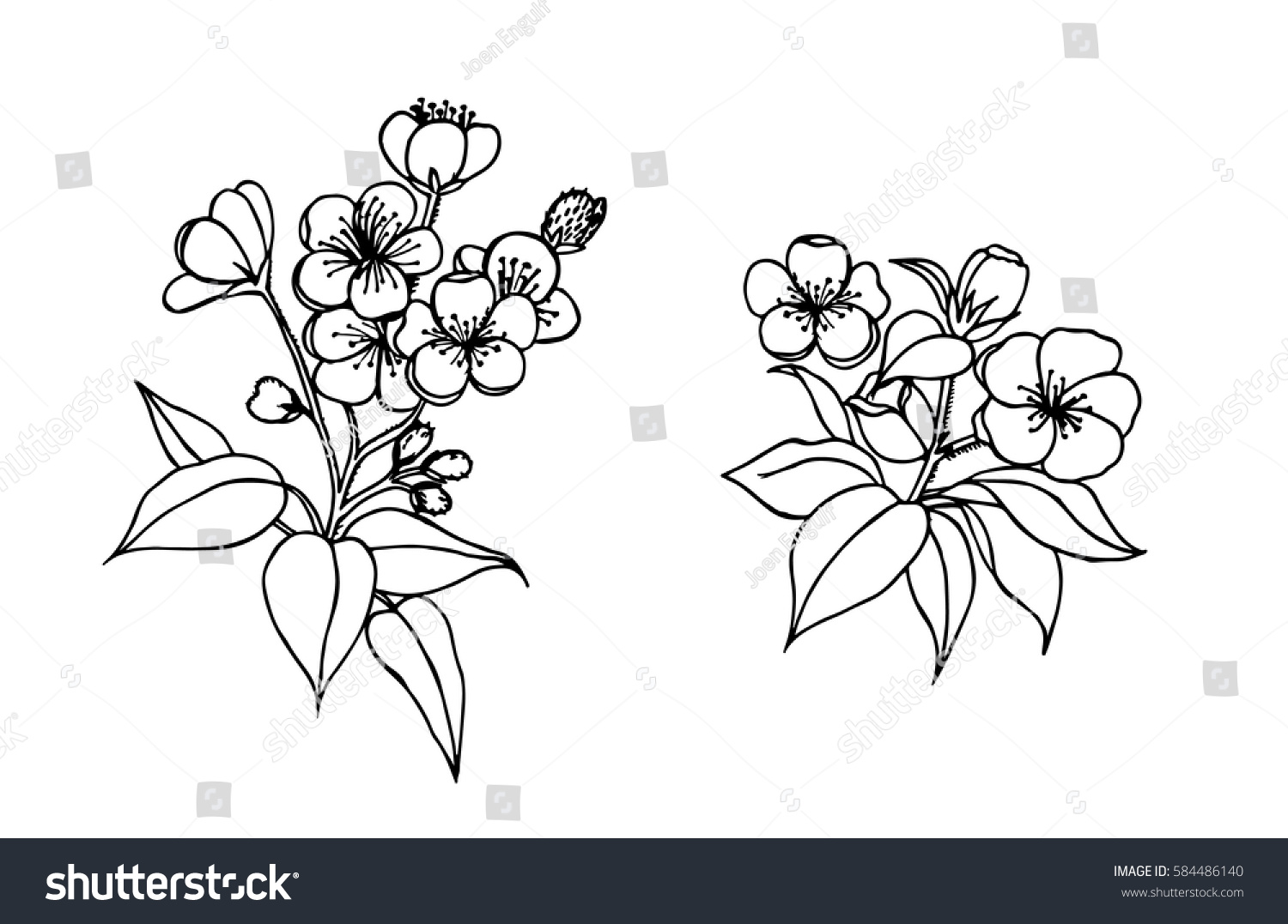Download Flower Bunch Floral Outline Vector Art Stock Vector 584486140 - Shutterstock