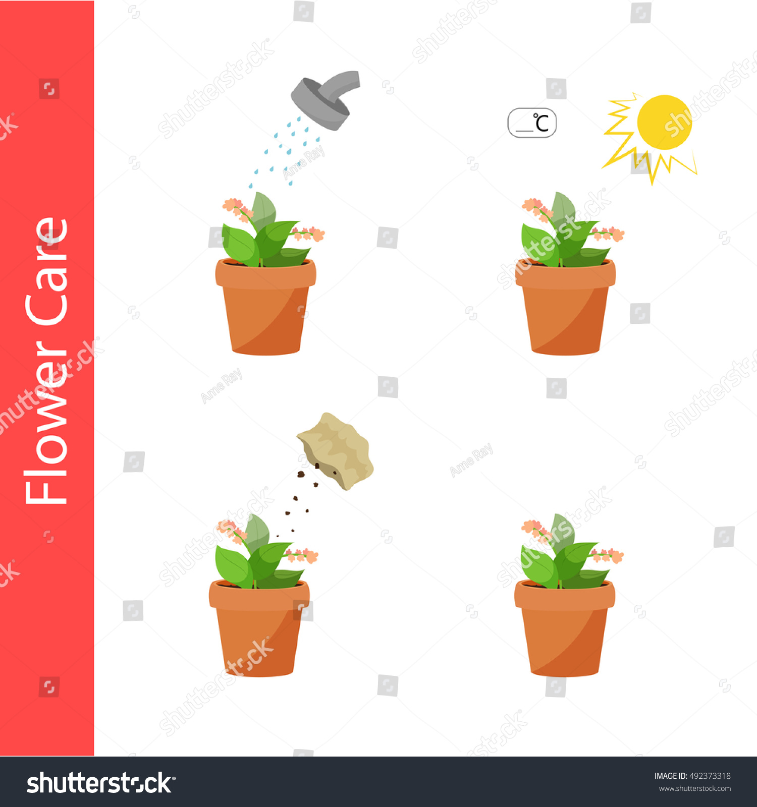 Flower Care Watering Flowers Flower Fertilizer Stock Vector (Royalty