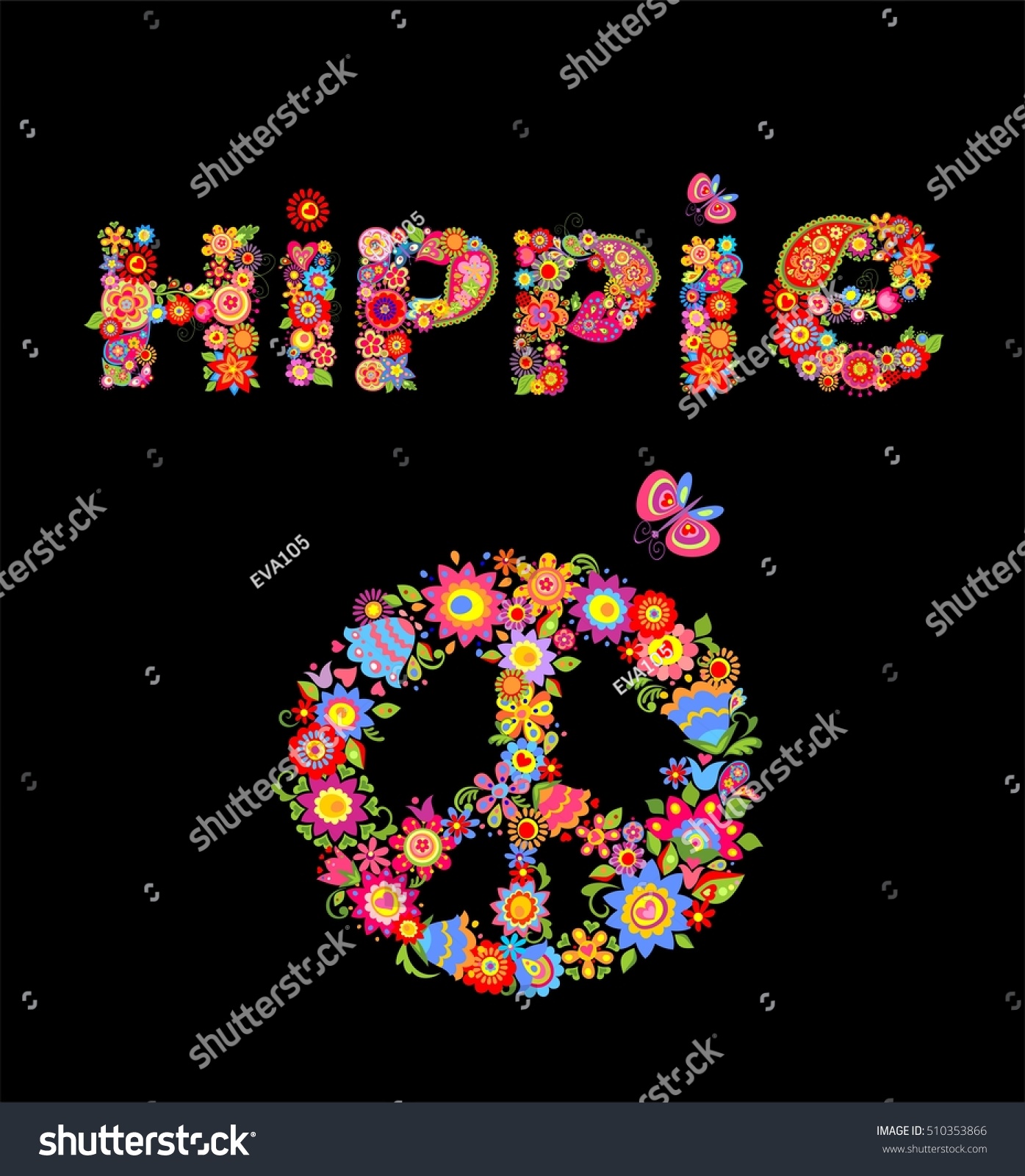 Flower Colorful Print Hippie Lettering Peace Stock Vector Royalty Free 510353866 Shutterstock 