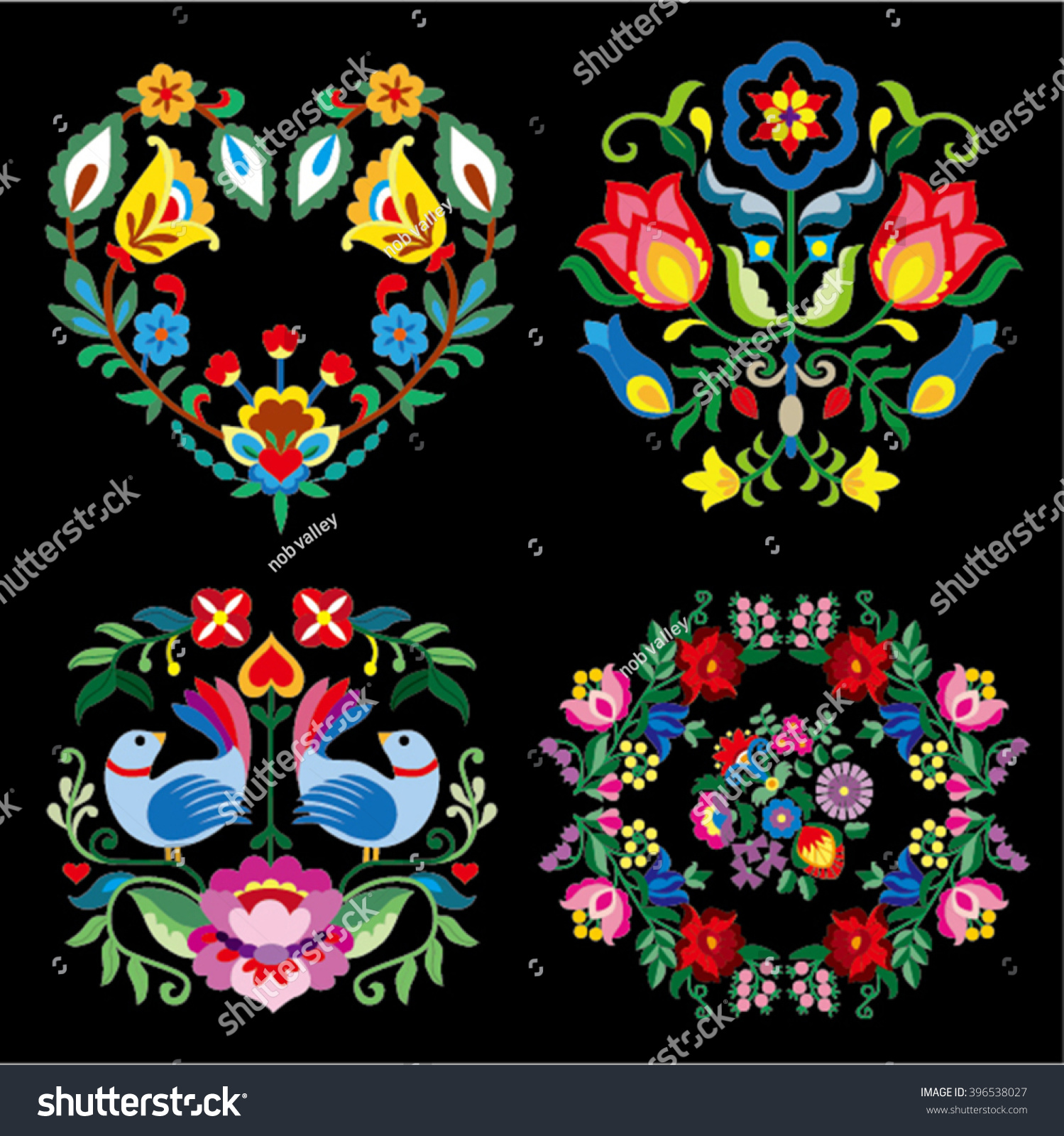 Flower Embroidery Set Vector Illustration Set Stock Vector 396538027