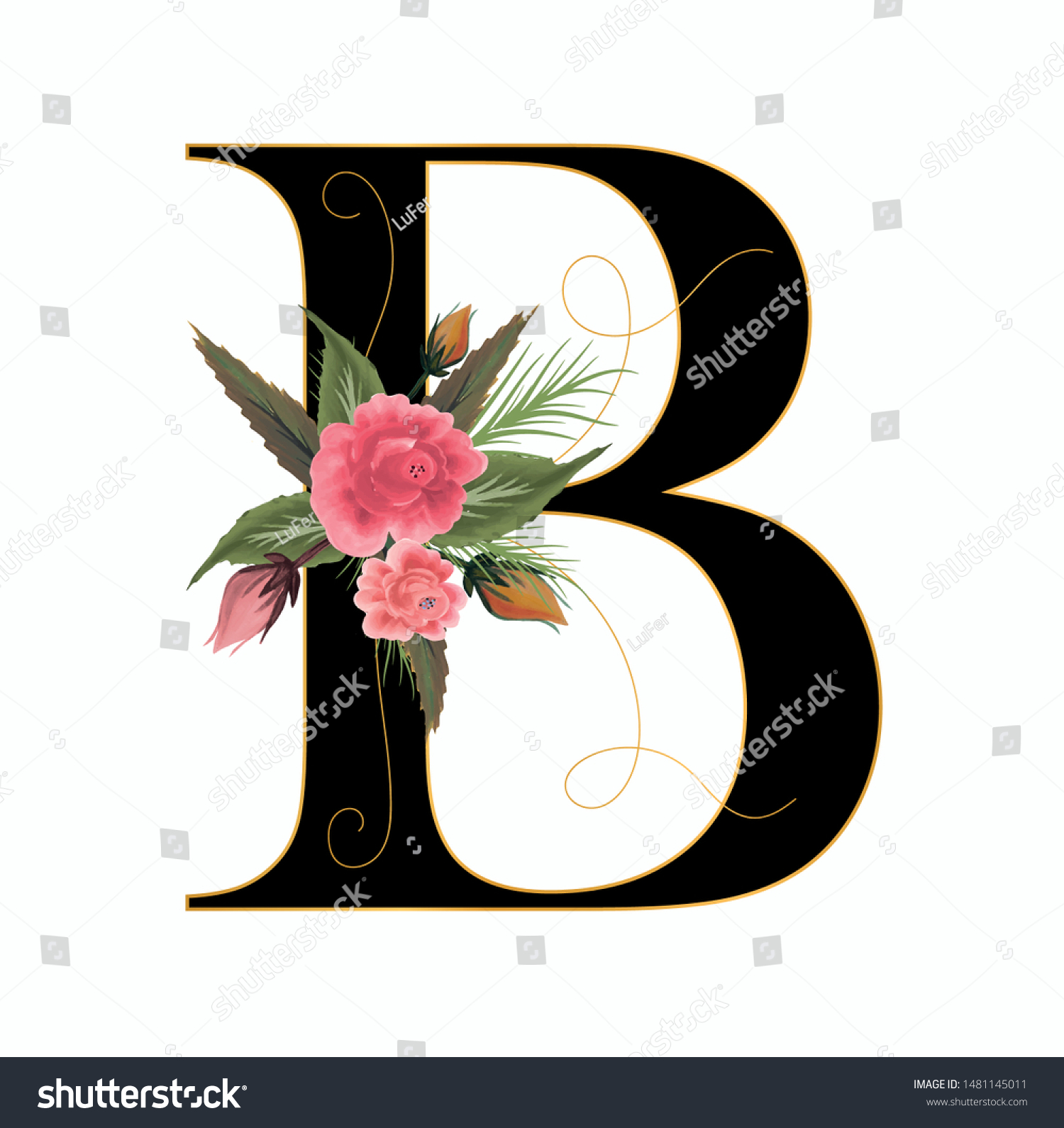 Flower Font Alphabet Letter B Watercolor: Vector De Stock (libre De ...