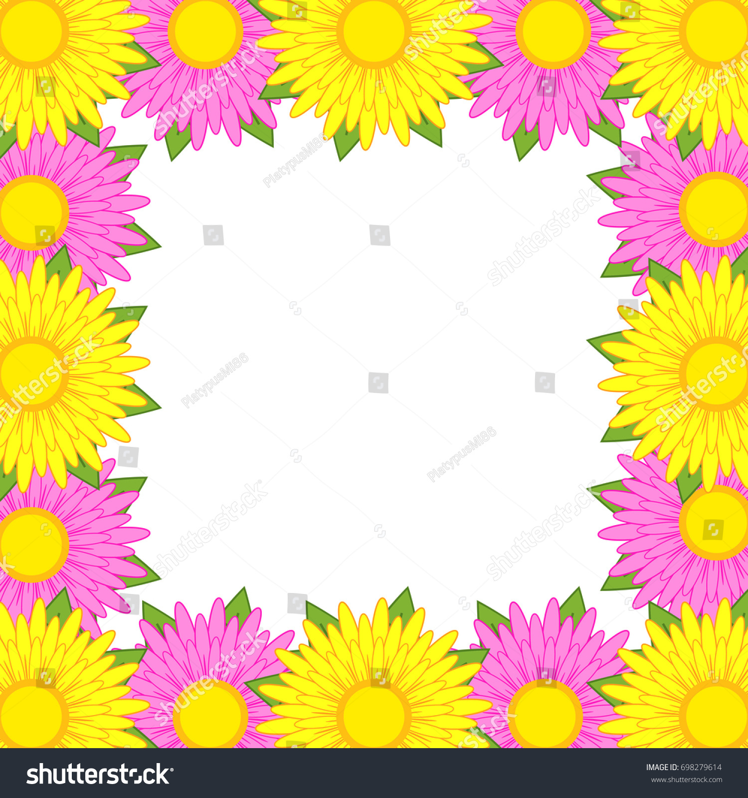 Flower Frame Pink Yellow Flowers Green Stock Vector Royalty Free 698279614
