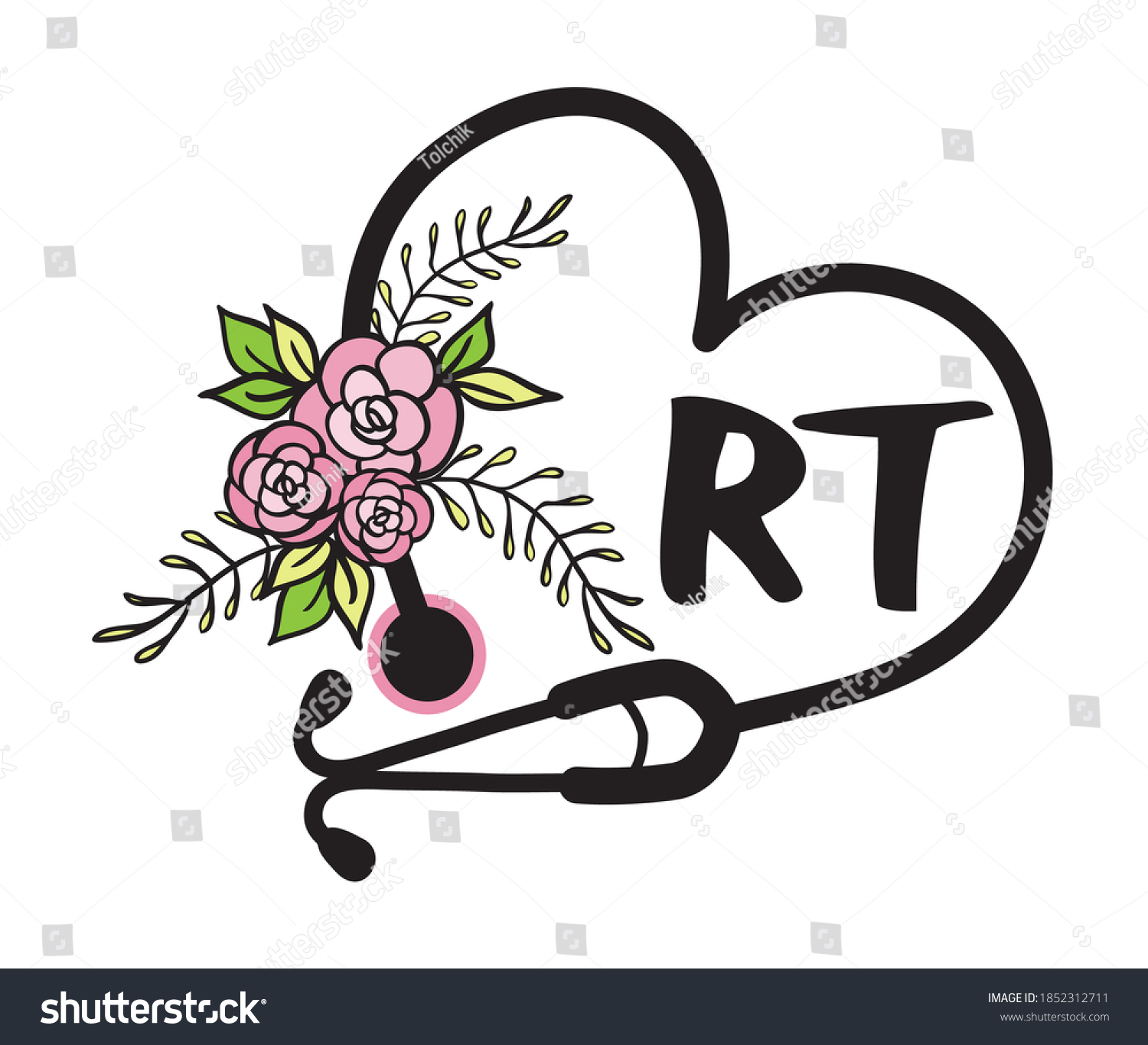 SVG of Flower heart stethoscope floral vector logo for shirt respiratory therapist nurse sublimation designs svg