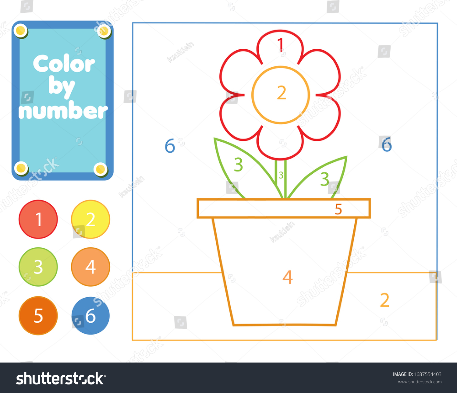 Flower Pot Color By Numbers Educational Stock Vector (Royalty Free