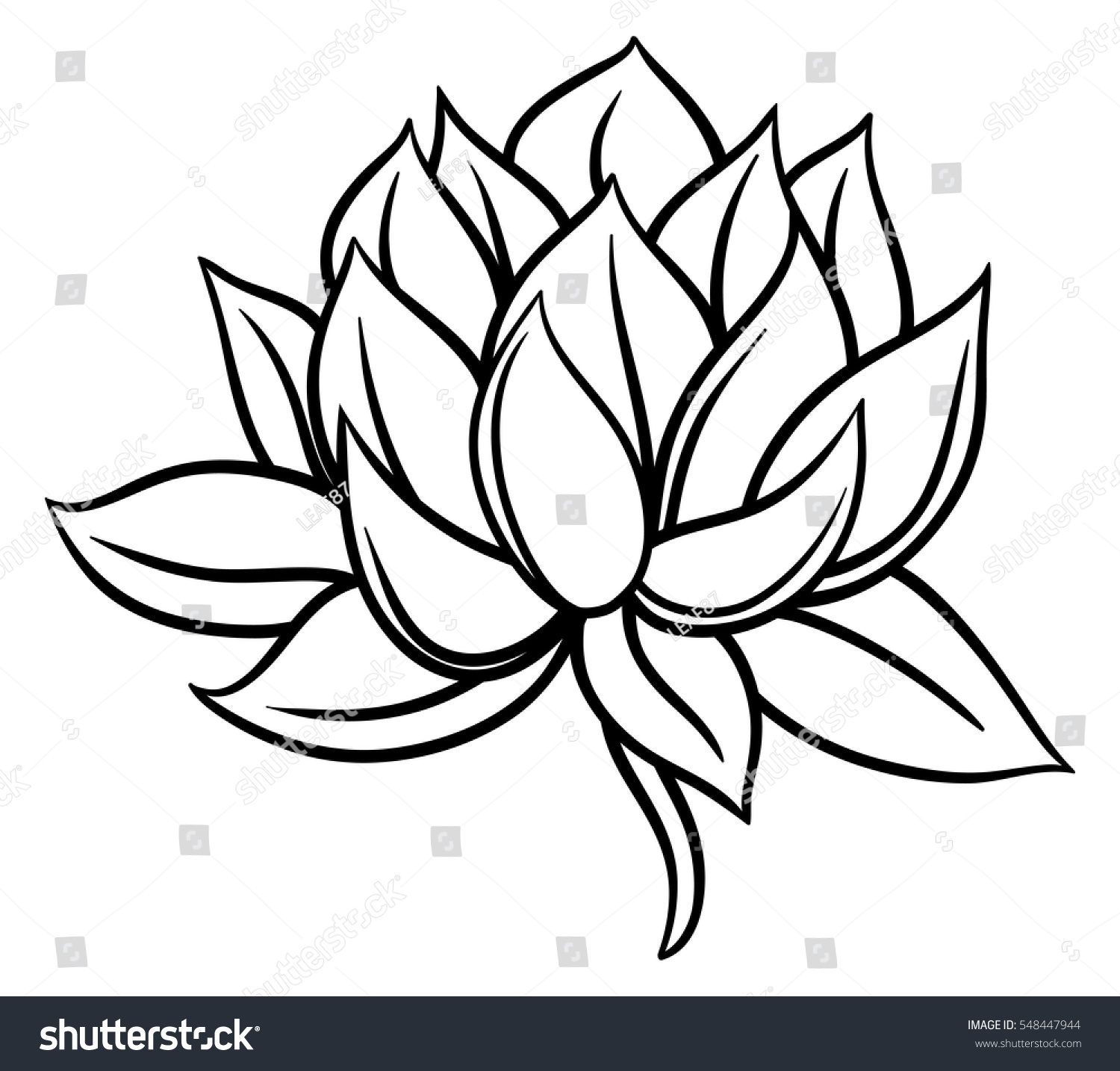 Flower Lotus Black White Isolated On Stock Vector