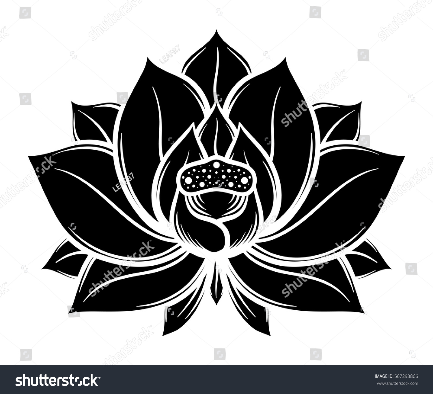 Flower Lotus Black White Isolated On Stock Vector 567293866 - Shutterstock