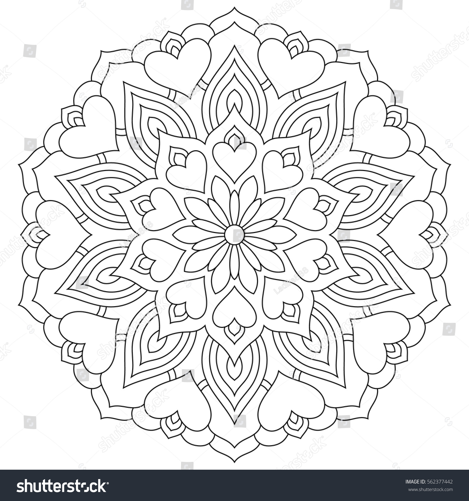 Download Flower Mandala Hearts Coloring Page Valentines Stock Vector 562377442 - Shutterstock