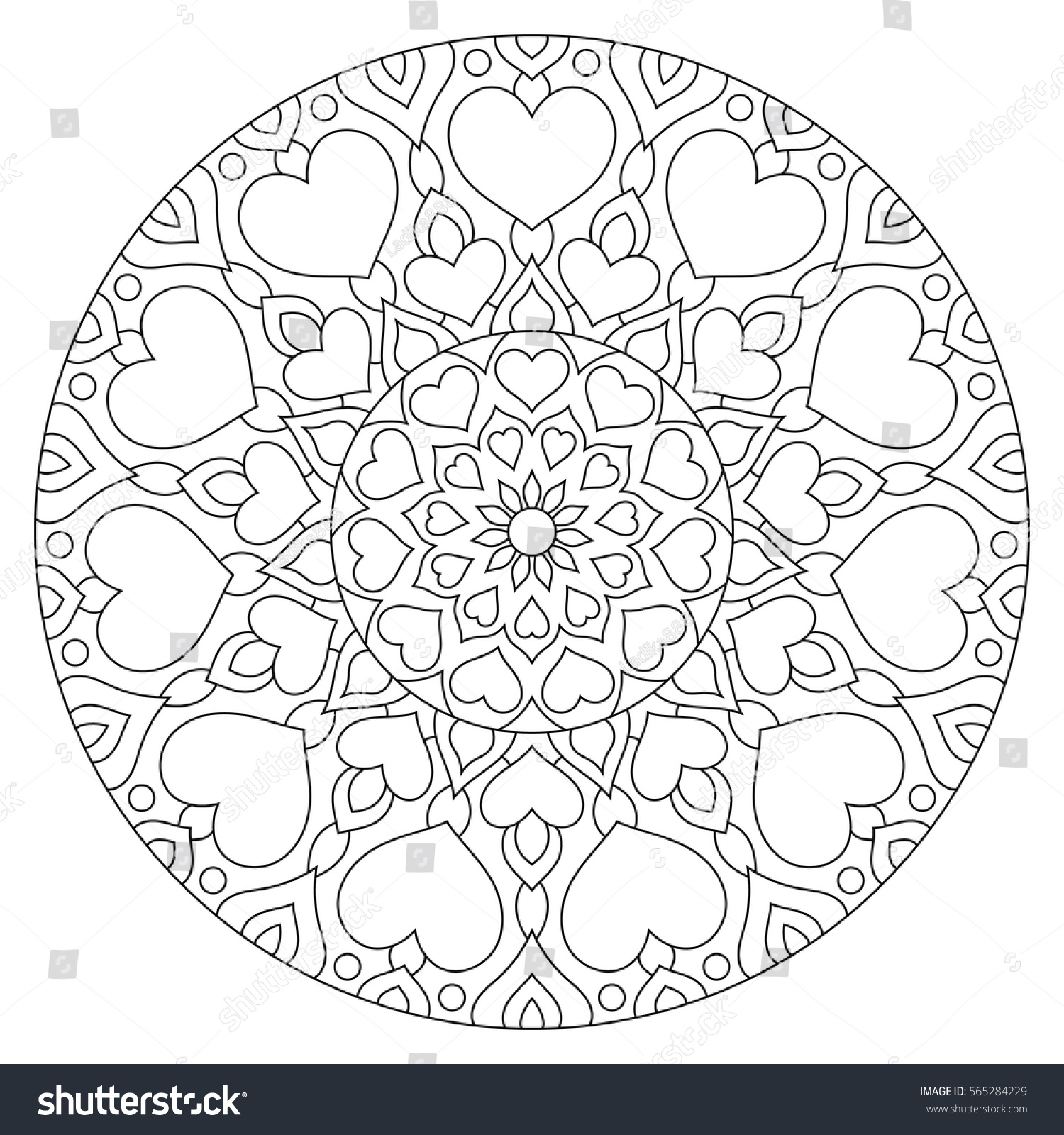 Download Flower Mandala Hearts Coloring Page Valentines Stock ...