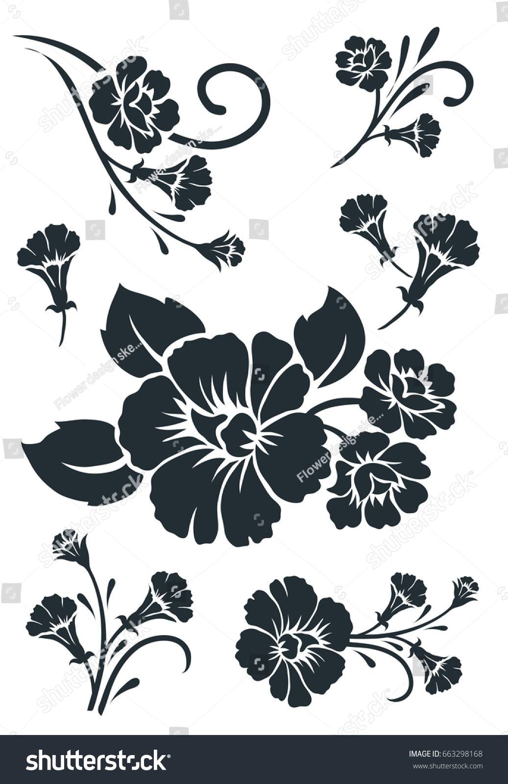 Flower Motif Sketch Design Stock Vector (Royalty Free) 663298168 ...