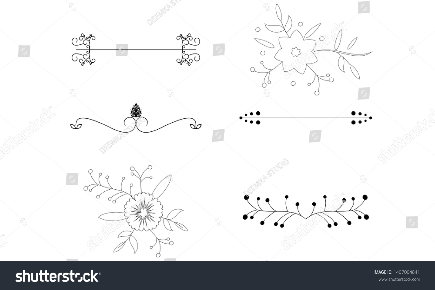 Flower Ornament Dividers Hand Drawn Vines Stock Vector Royalty Free 1407004841 Shutterstock