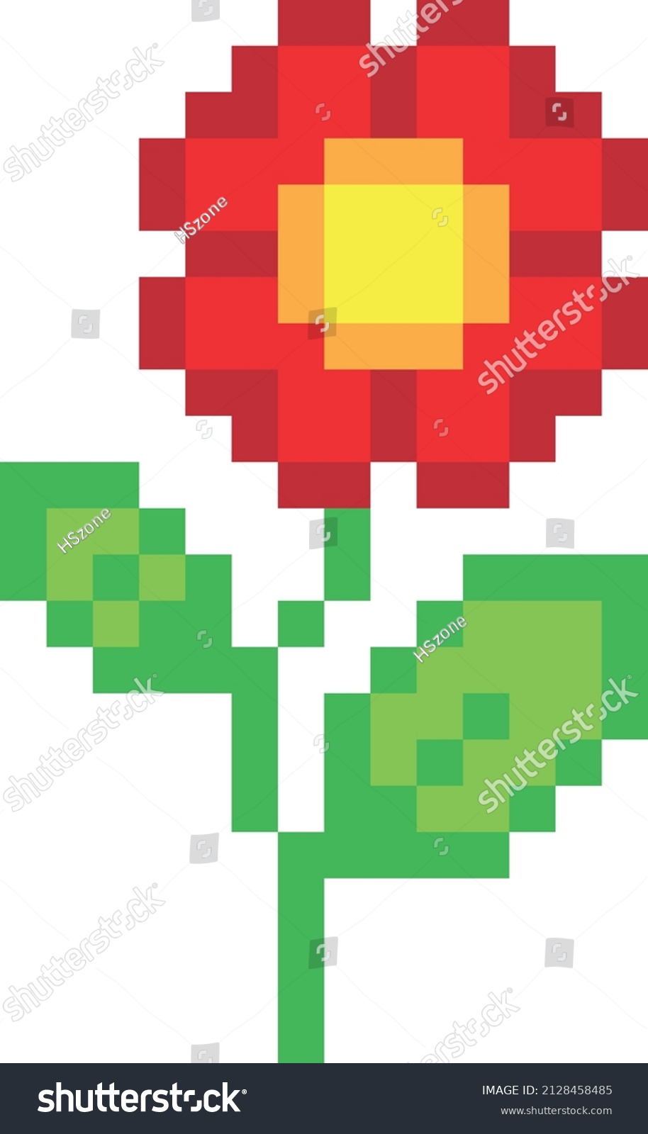 Flower Pixel Art On White Background Stock Vector (royalty Free) 2128458485