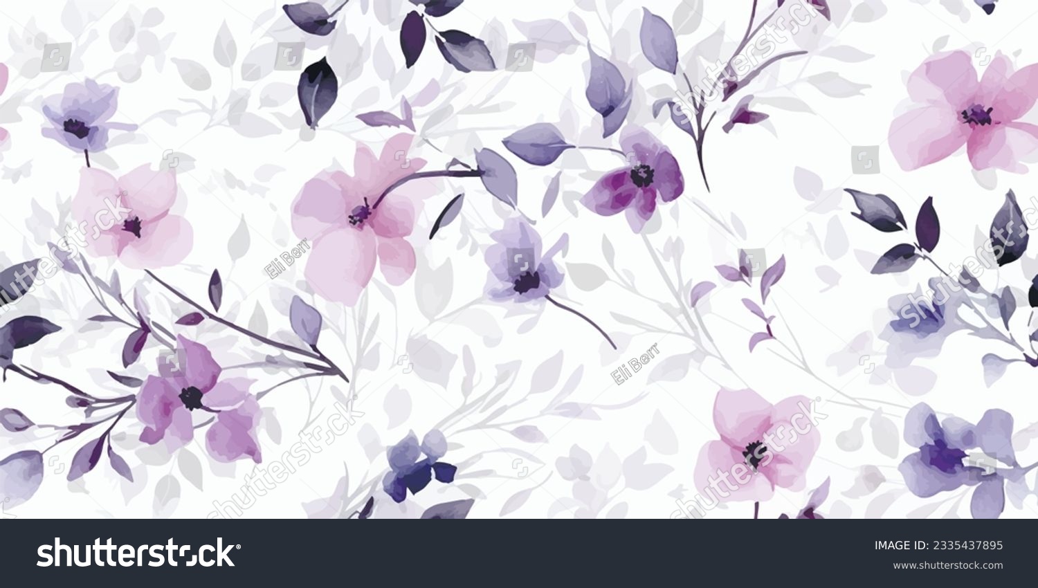 SVG of Flower seamless pattern with abstract floral branches with leaves, blossom lilac pink pastel flowers. Vector nature illustration in vintage watercolor style on light white background svg