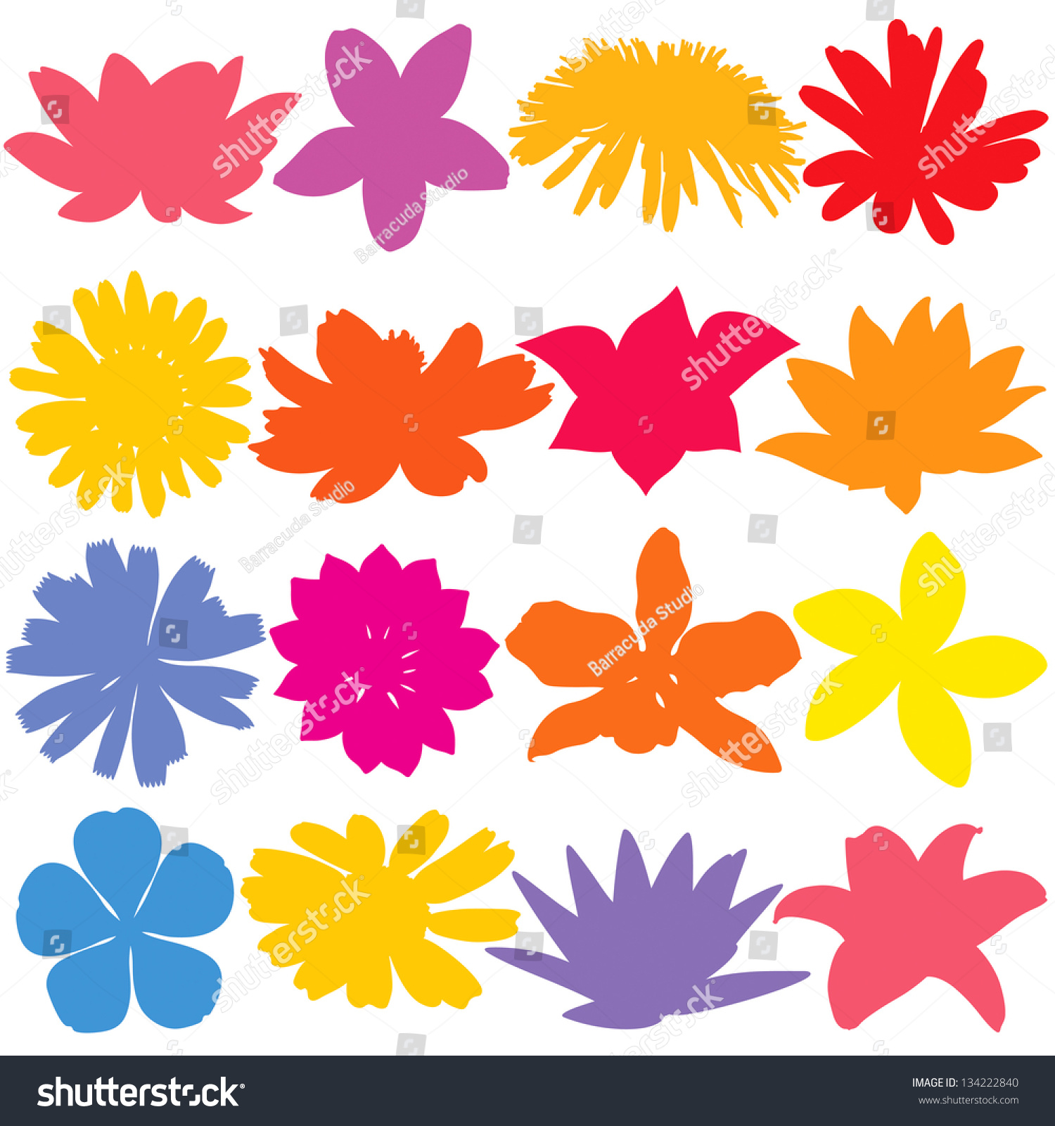 Flower Silhouette Set Stock Vector 134222840 - Shutterstock