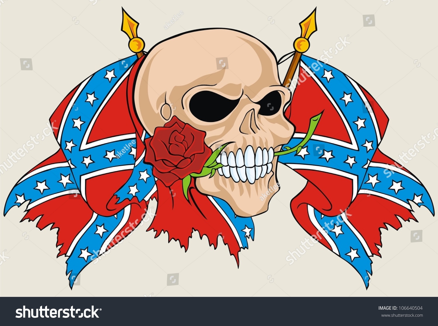 Flower Skull And Rebel Flag Stock Vector Illustration 106640504 ...